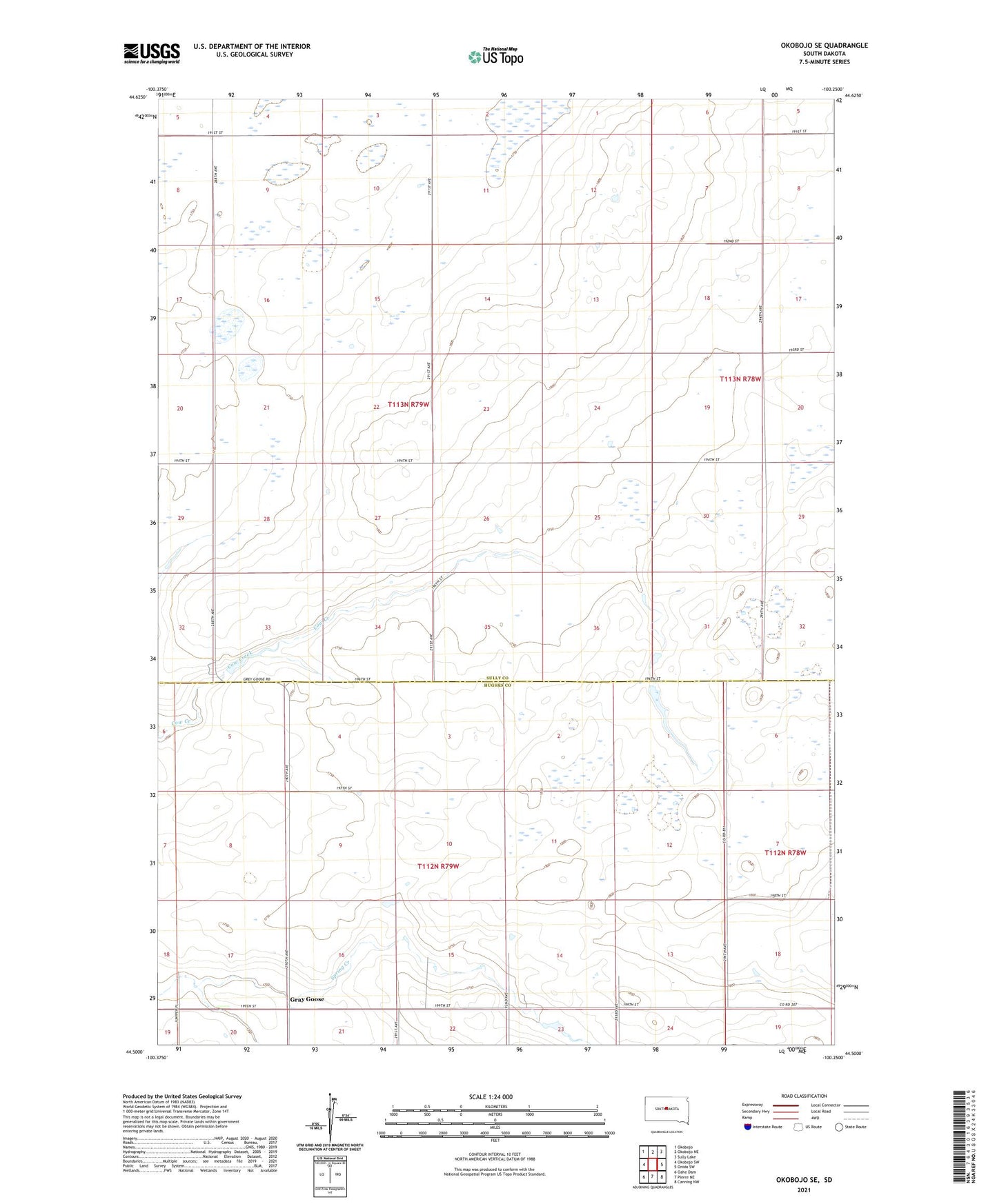 Okobojo SE South Dakota US Topo Map Image