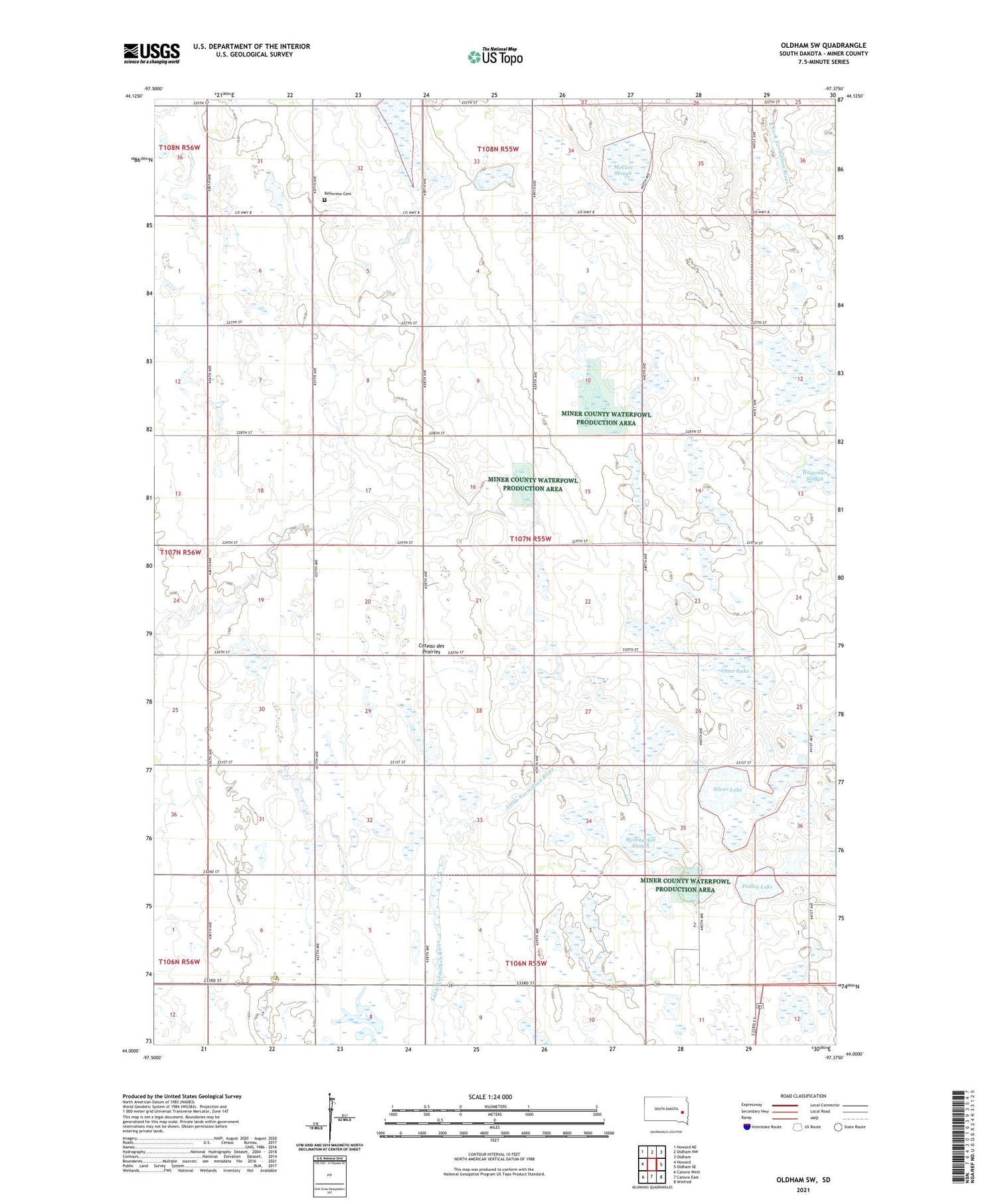 Oldham SW South Dakota US Topo Map Image