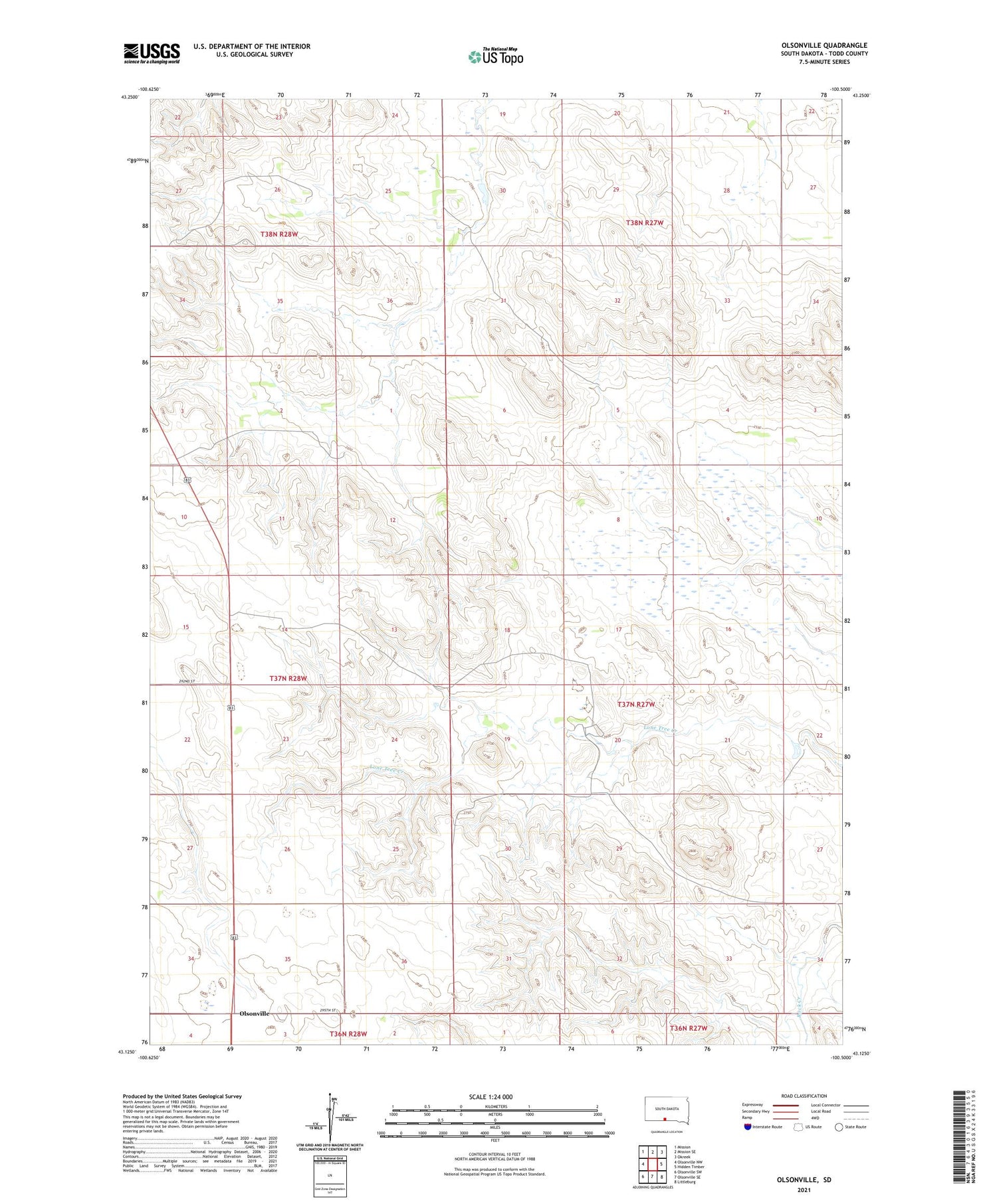 Olsonville South Dakota US Topo Map Image