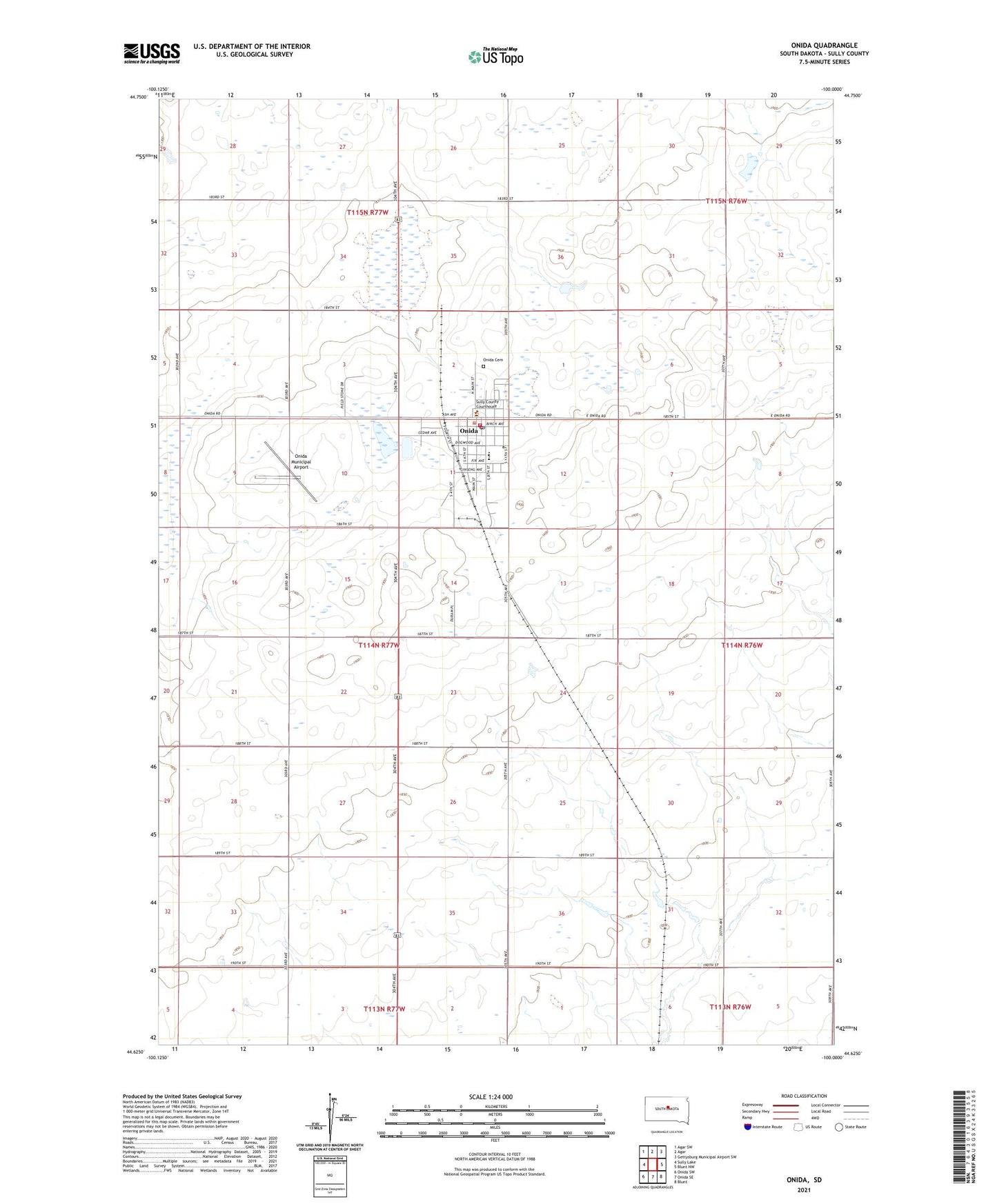 Onida South Dakota US Topo Map Image