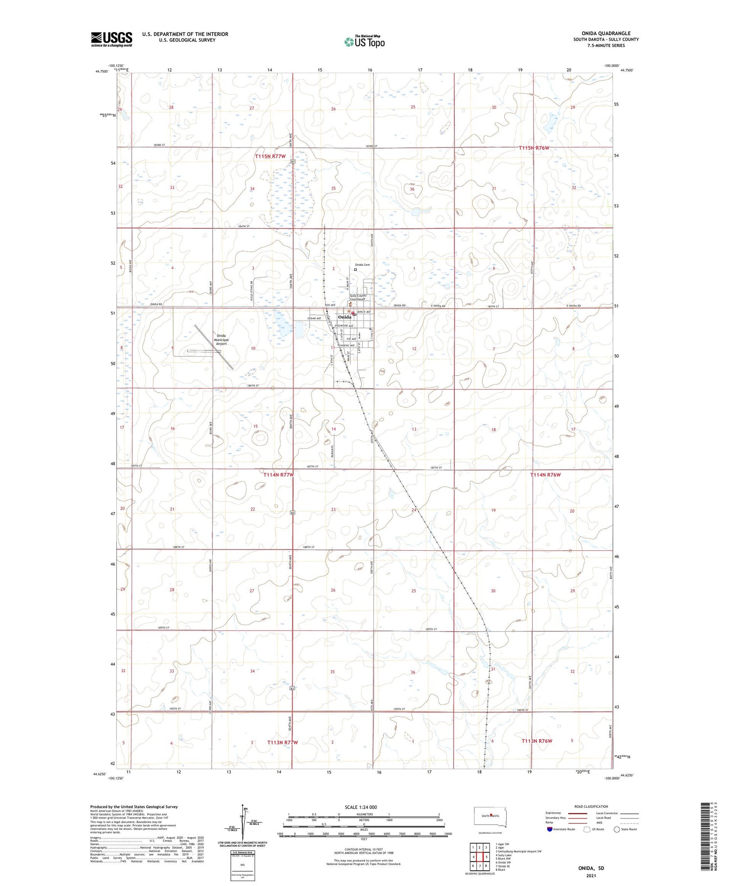 Onida South Dakota US Topo Map Image