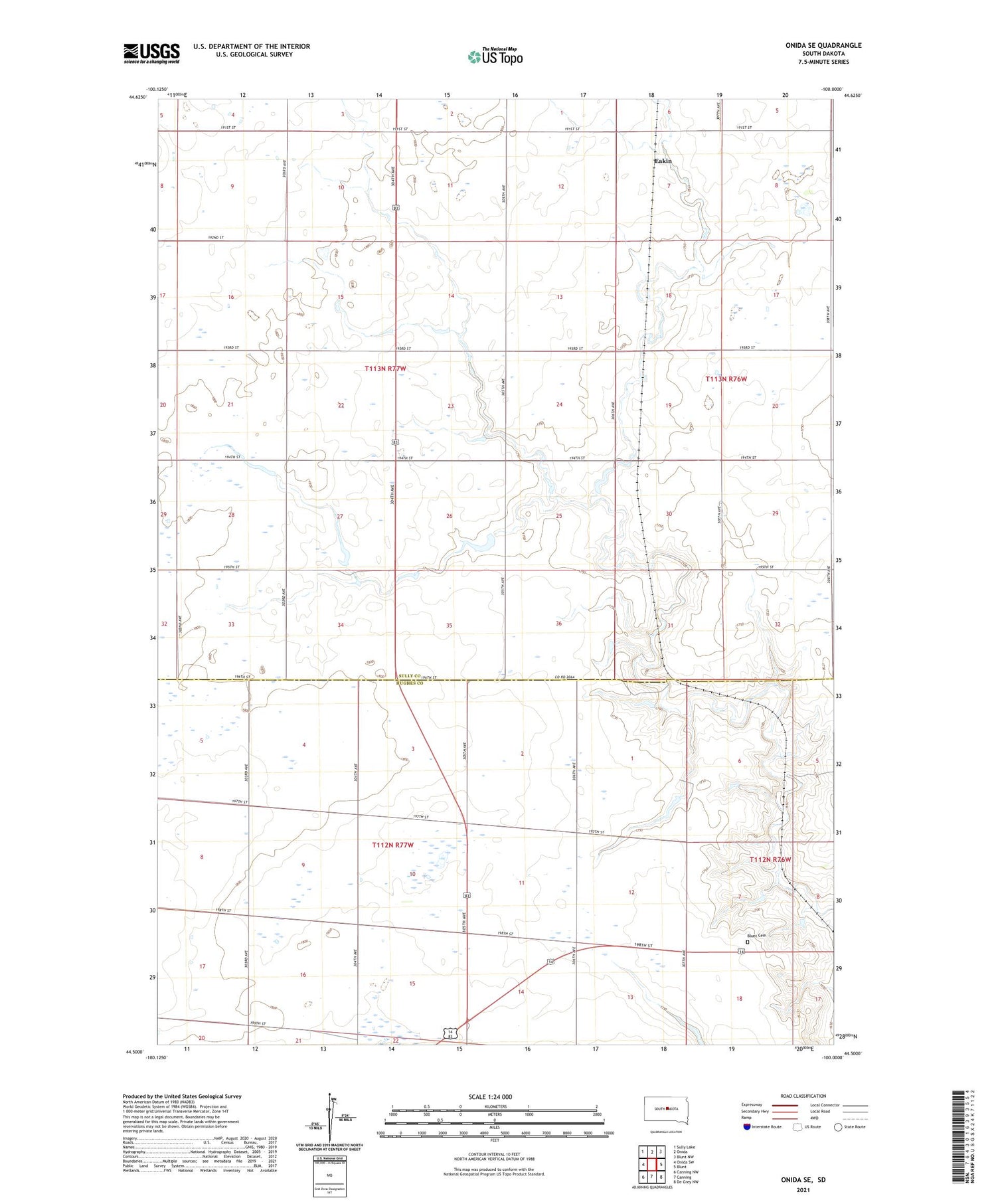 Onida SE South Dakota US Topo Map Image