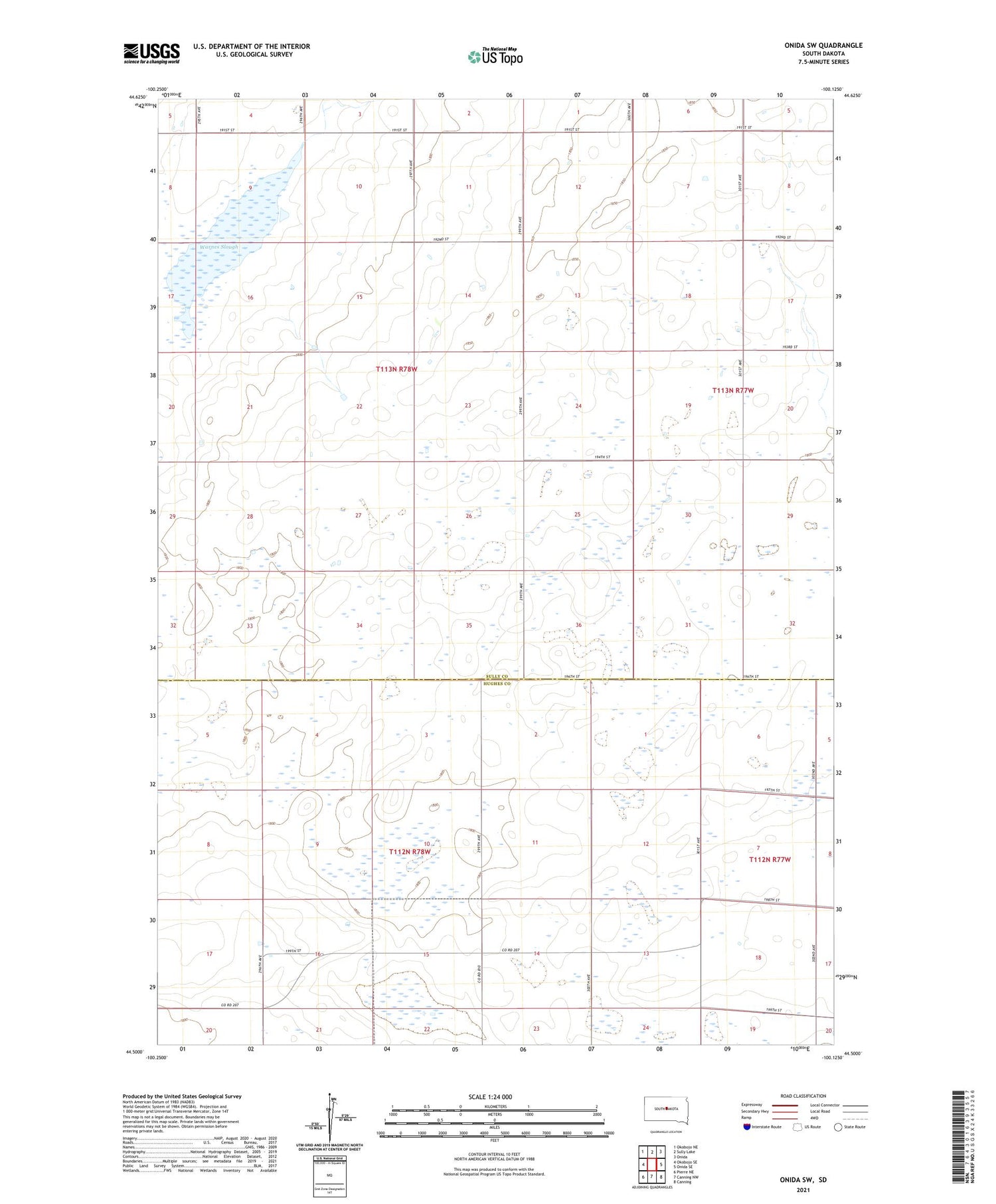 Onida SW South Dakota US Topo Map Image