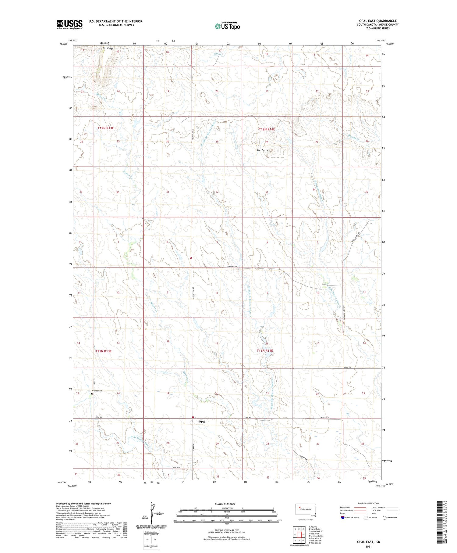 Opal East South Dakota US Topo Map Image