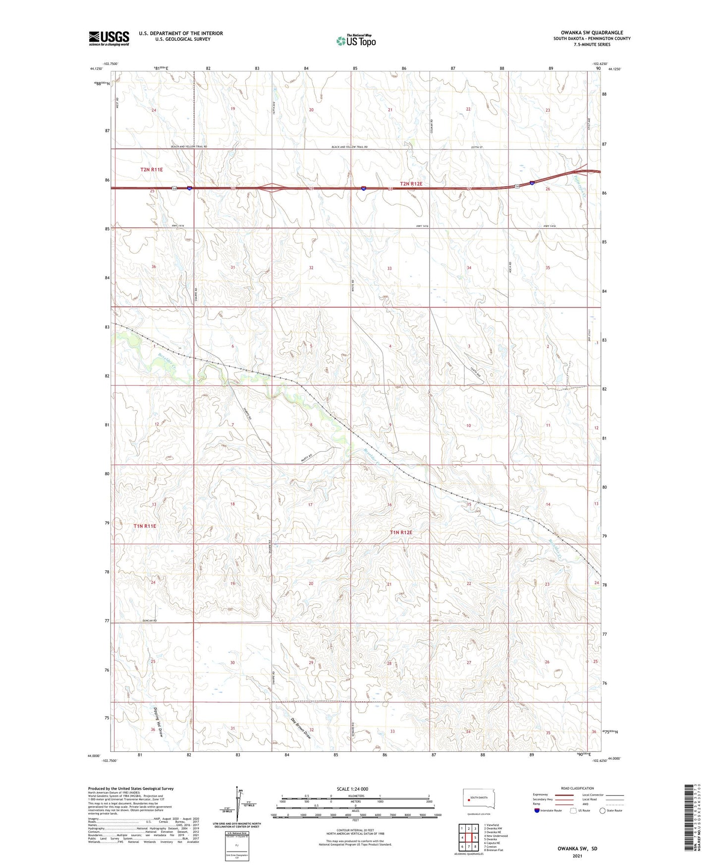 Owanka SW South Dakota US Topo Map Image