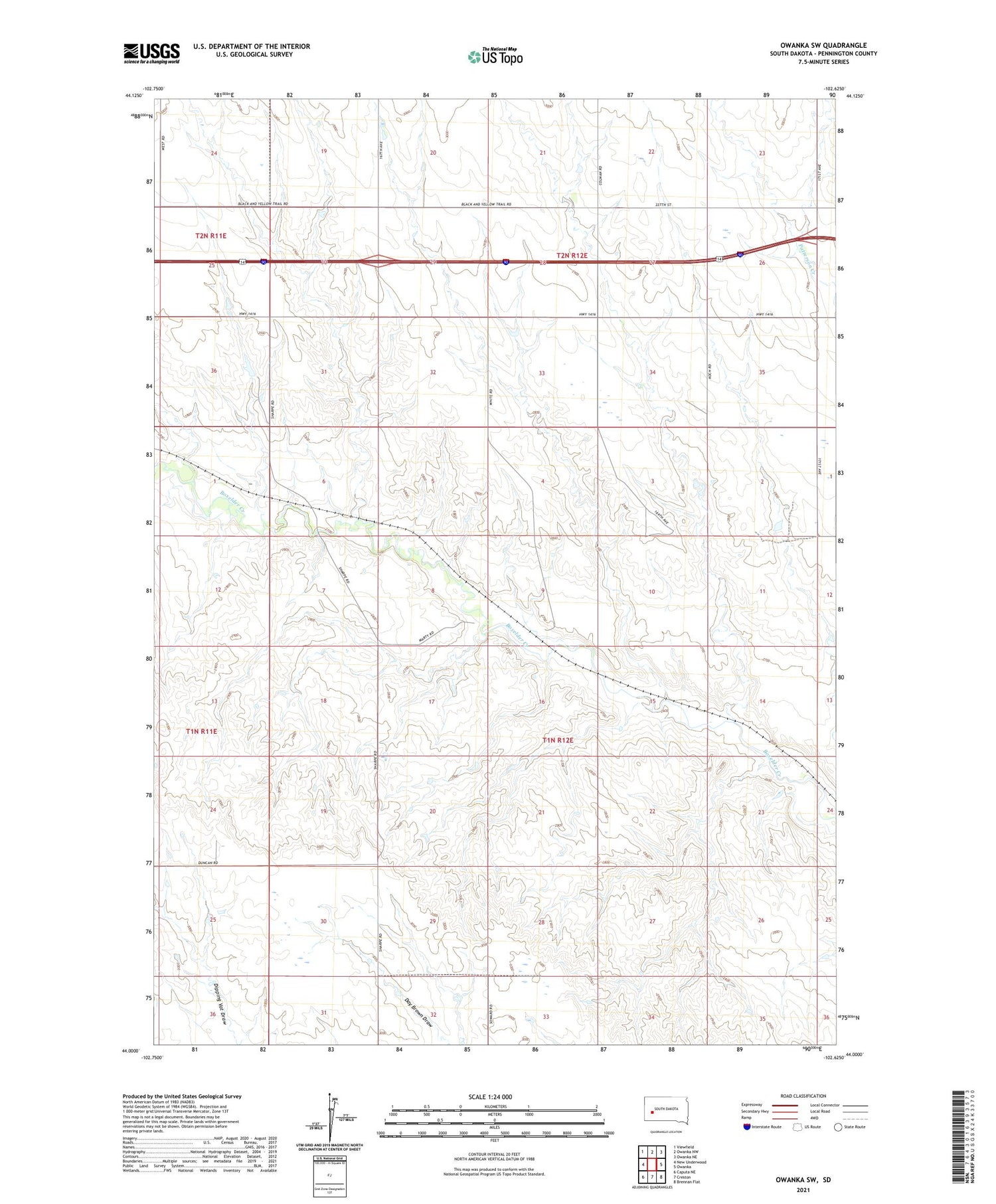 Owanka SW South Dakota US Topo Map Image