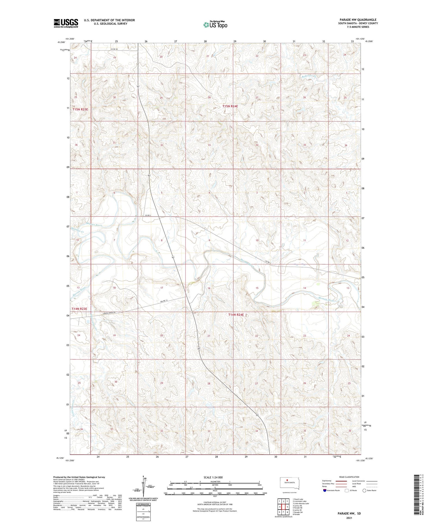 Parade NW South Dakota US Topo Map Image