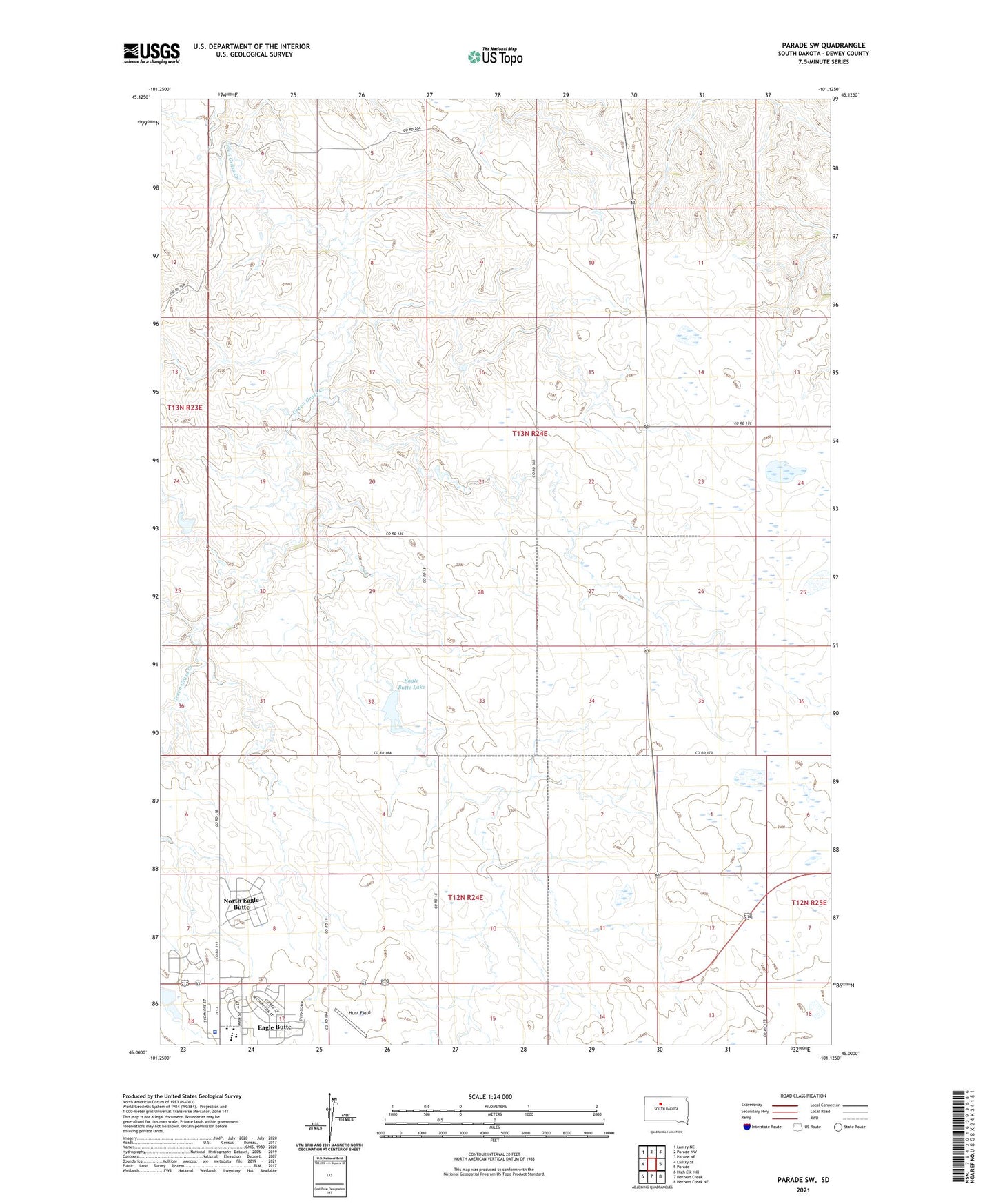 Parade SW South Dakota US Topo Map Image