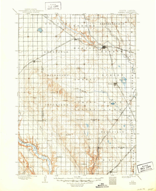 Historic 1898 Parker South Dakota 30'x30' Topo Map Image