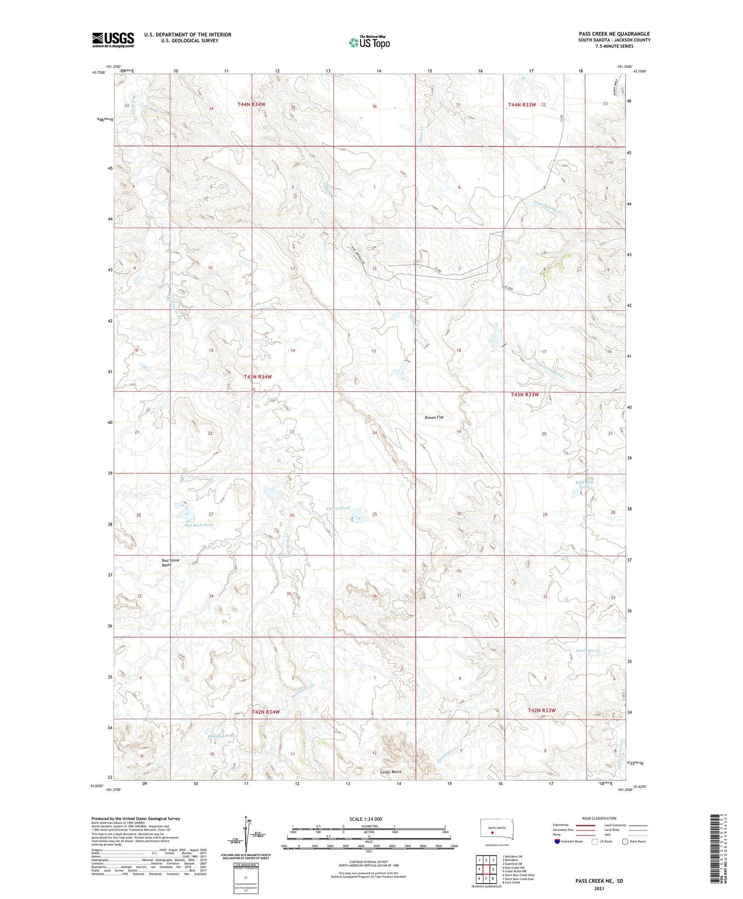Pass Creek NE South Dakota US Topo Map Image