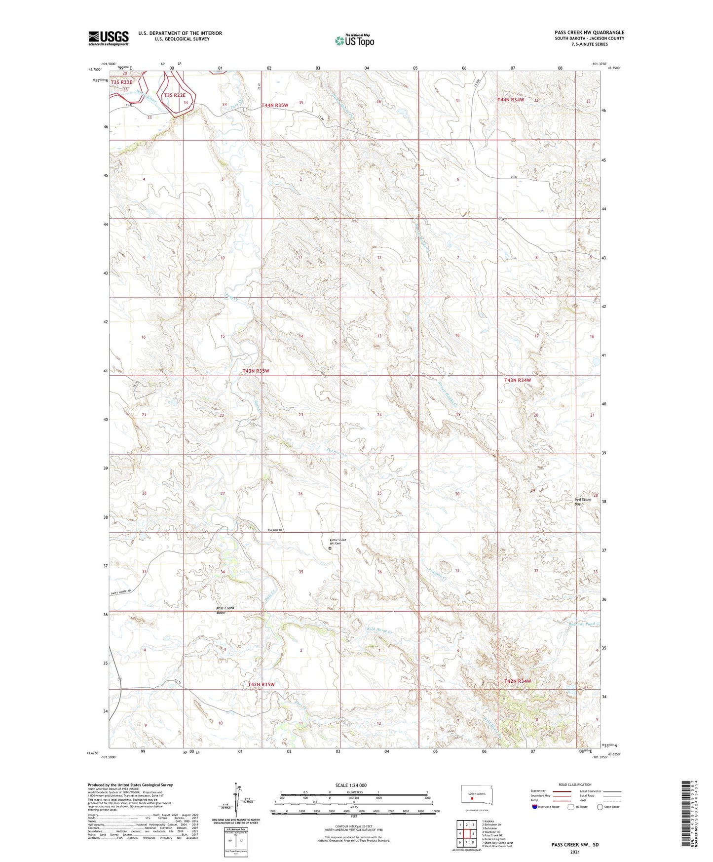 Pass Creek NW South Dakota US Topo Map Image