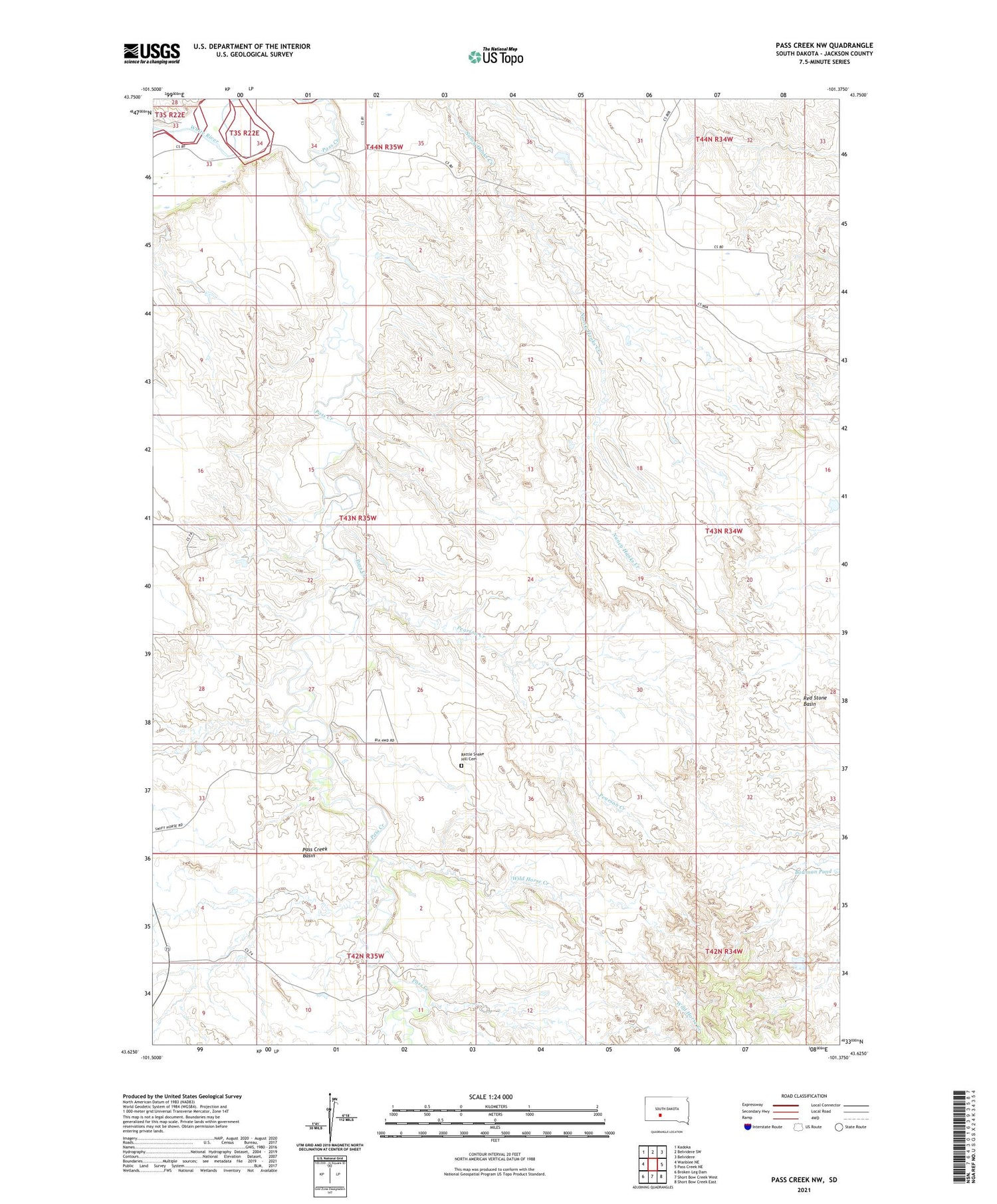 Pass Creek NW South Dakota US Topo Map Image