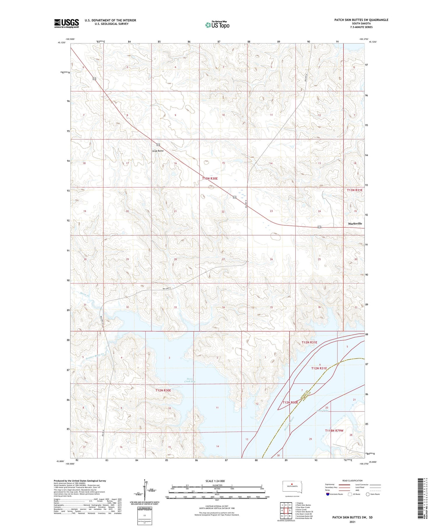 Patch Skin Buttes SW South Dakota US Topo Map Image