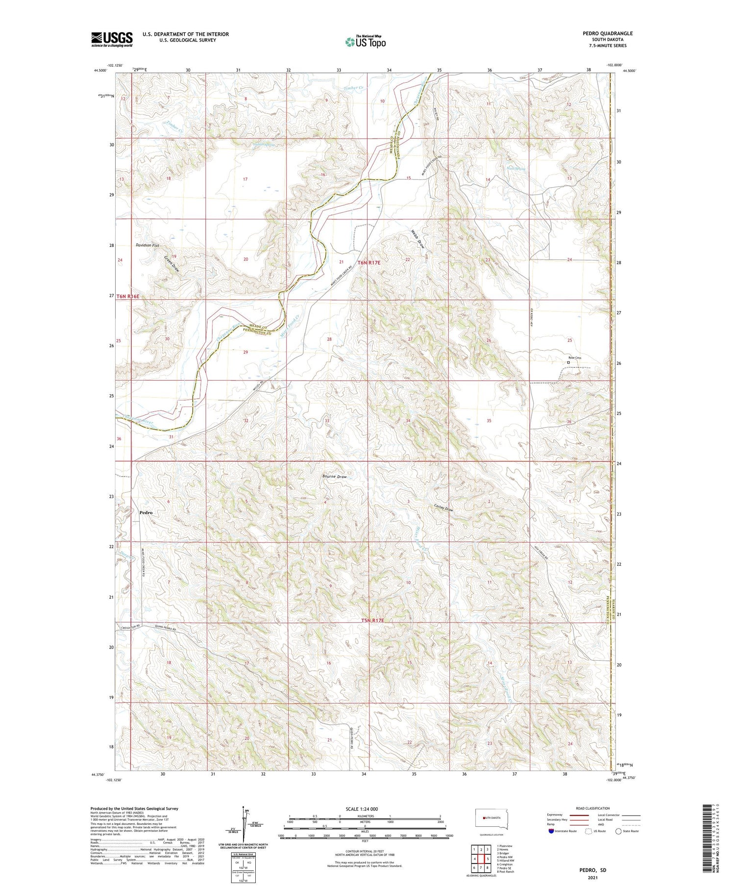 Pedro South Dakota US Topo Map Image