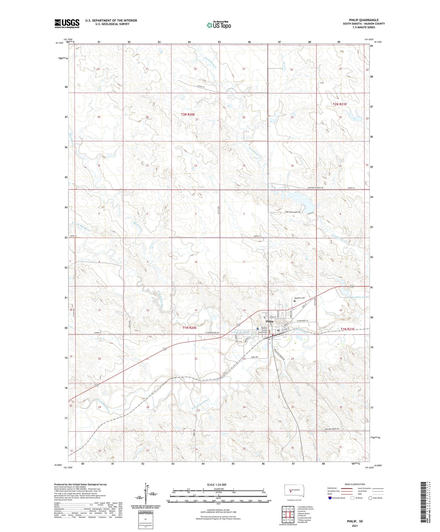 Philip South Dakota US Topo Map Image