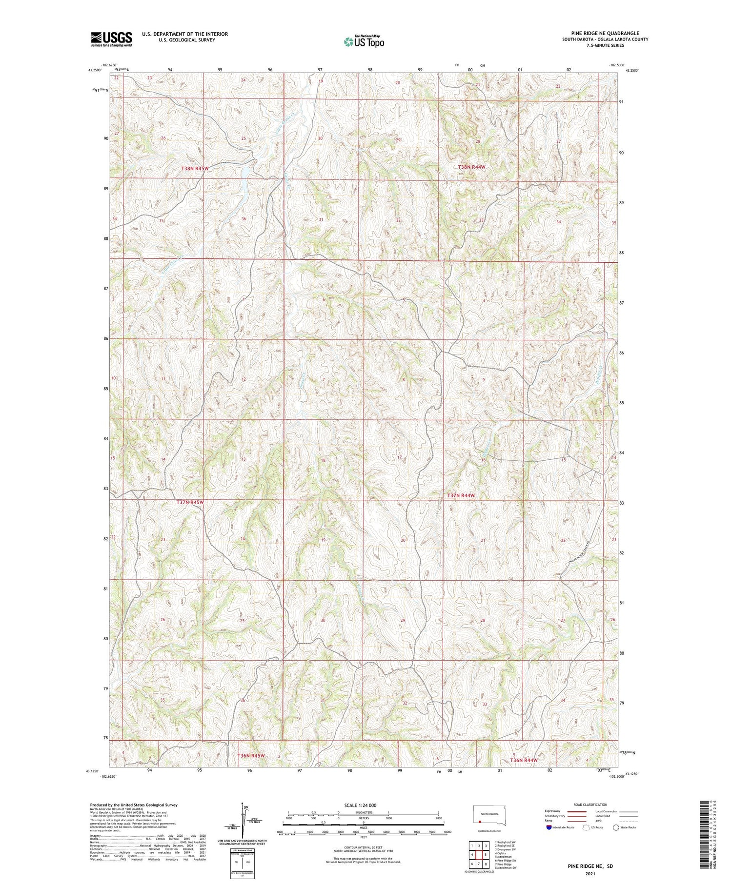 Pine Ridge NE South Dakota US Topo Map Image