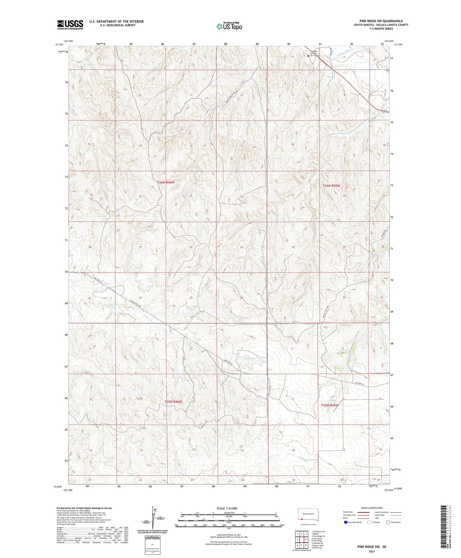 Pine Ridge SW South Dakota US Topo Map Image