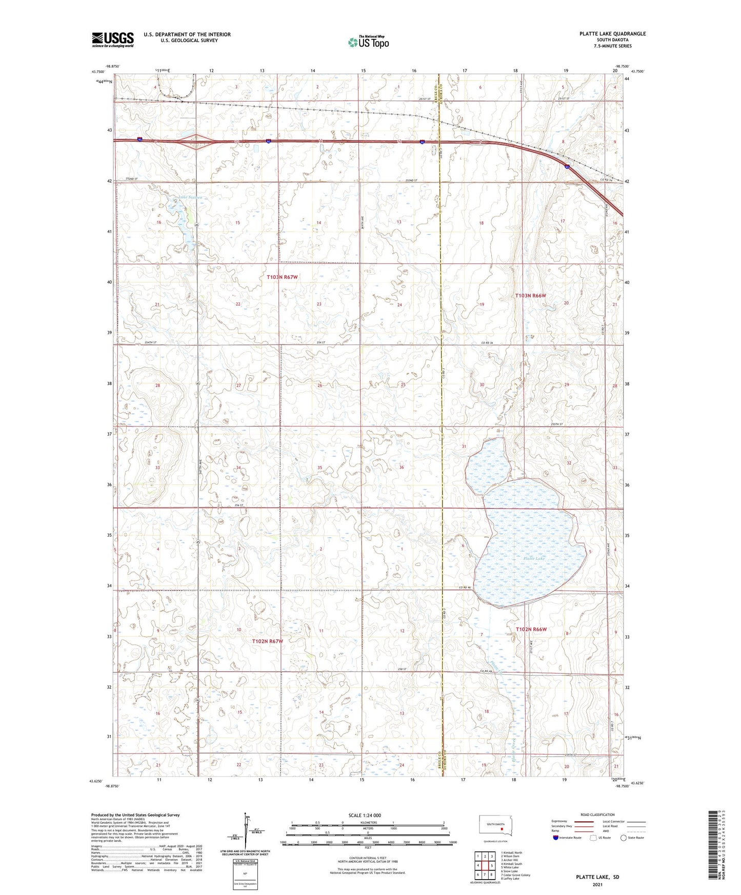 Platte Lake South Dakota US Topo Map Image