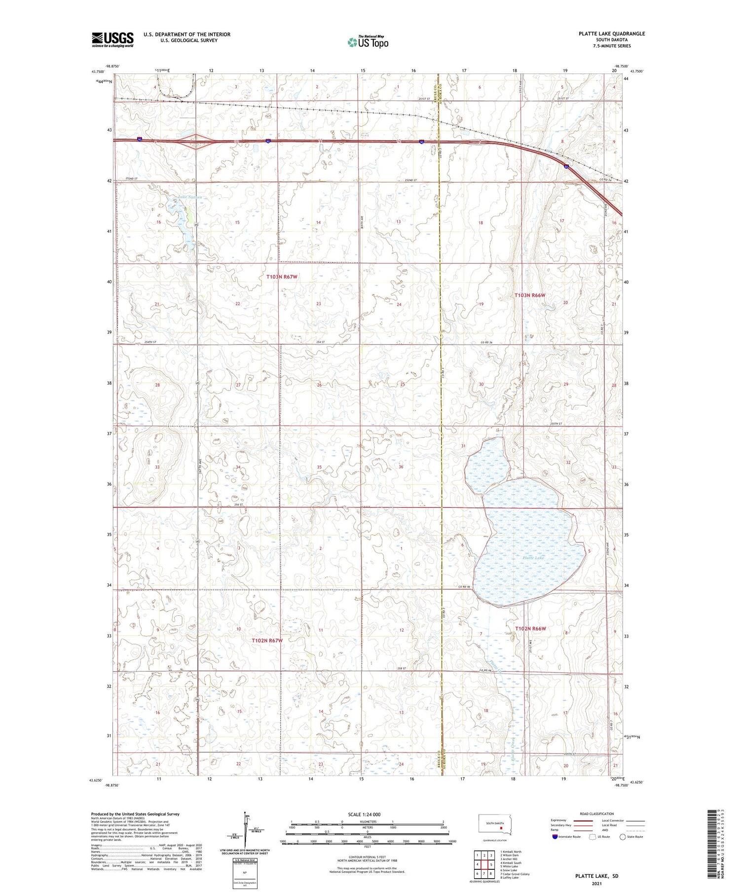 Platte Lake South Dakota US Topo Map Image