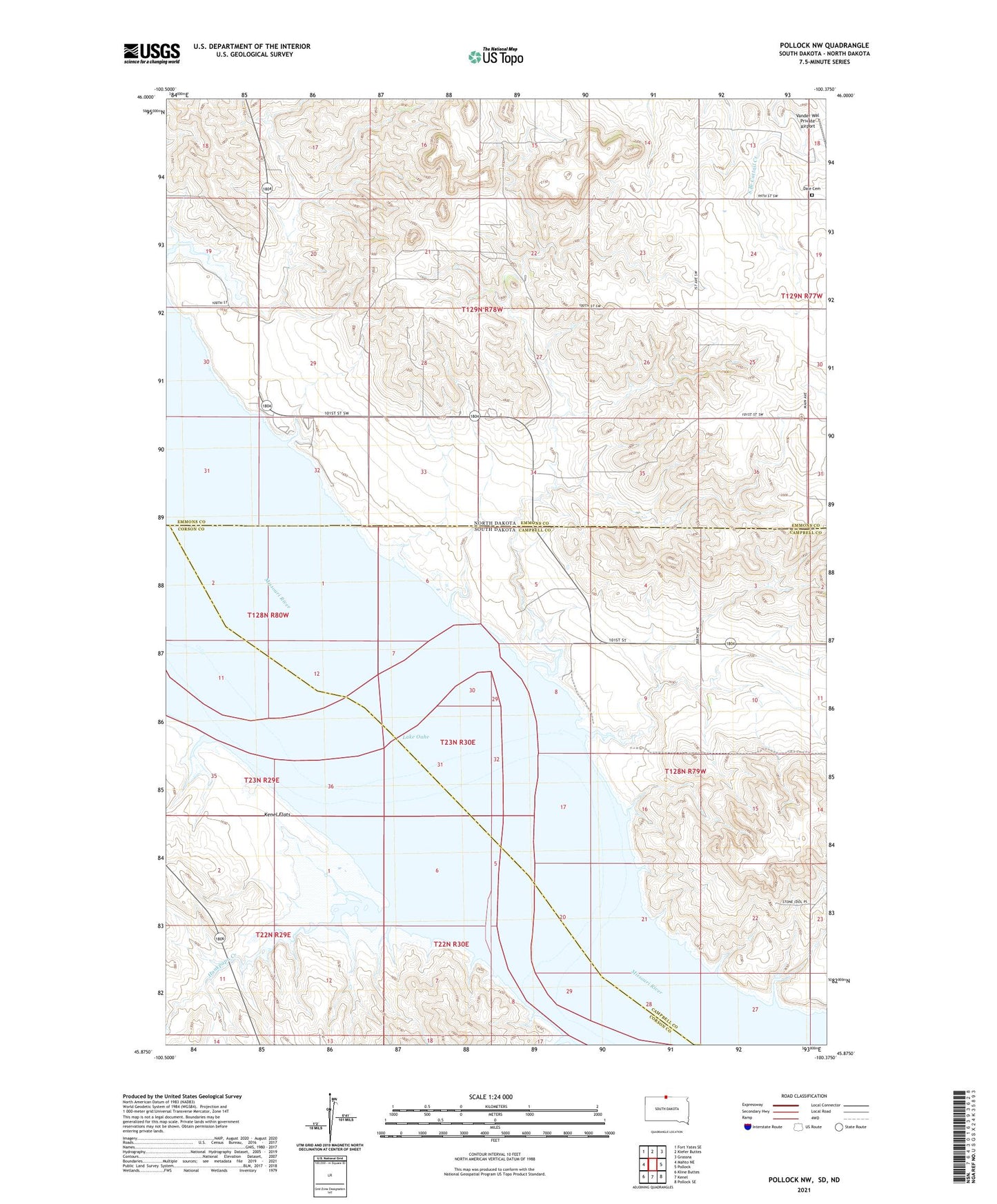 Pollock NW South Dakota US Topo Map Image