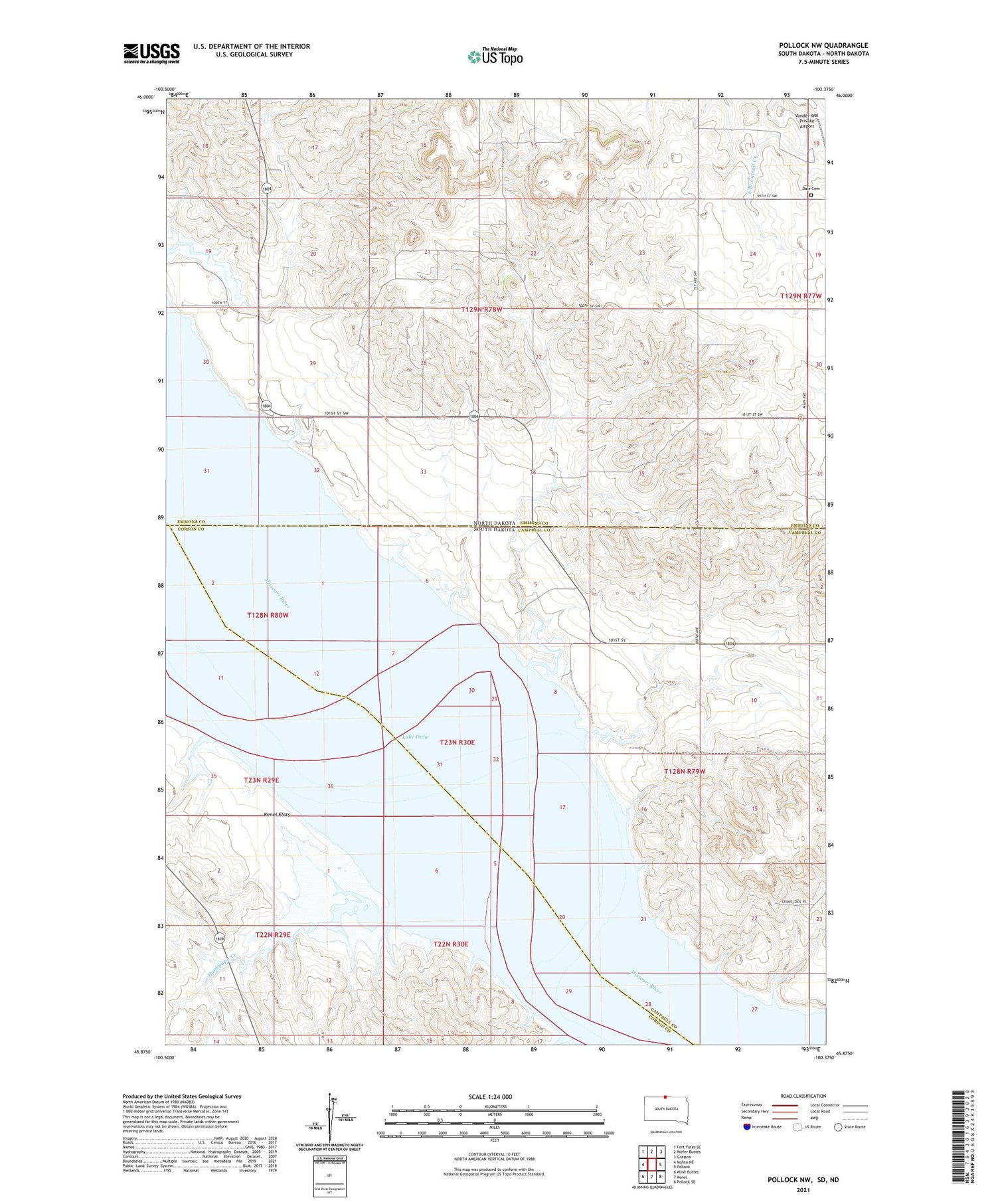 Pollock NW South Dakota US Topo Map Image