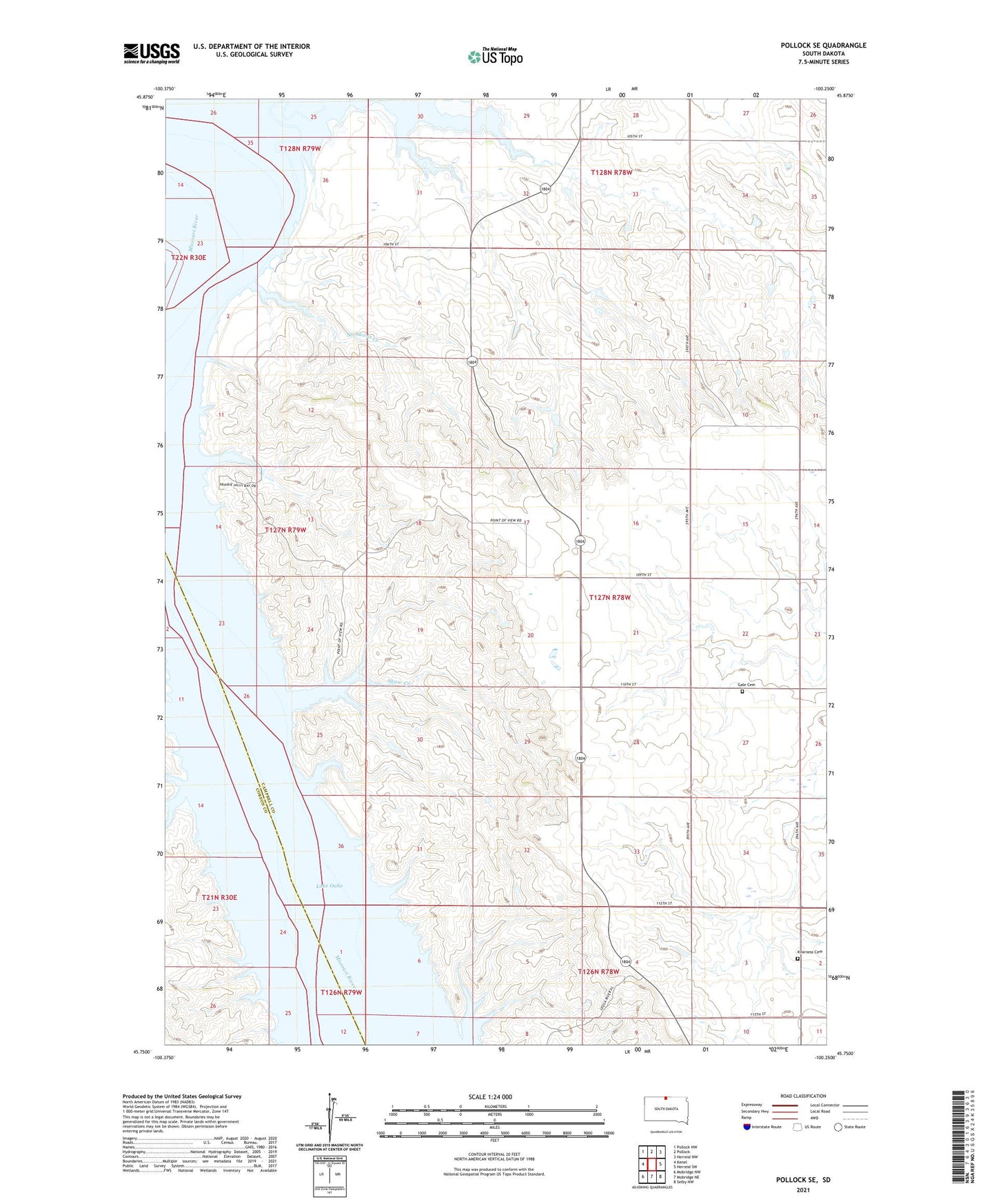 Pollock SE South Dakota US Topo Map Image