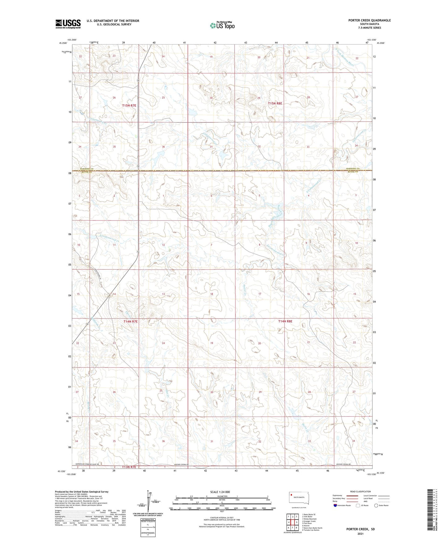 Porter Creek South Dakota US Topo Map Image