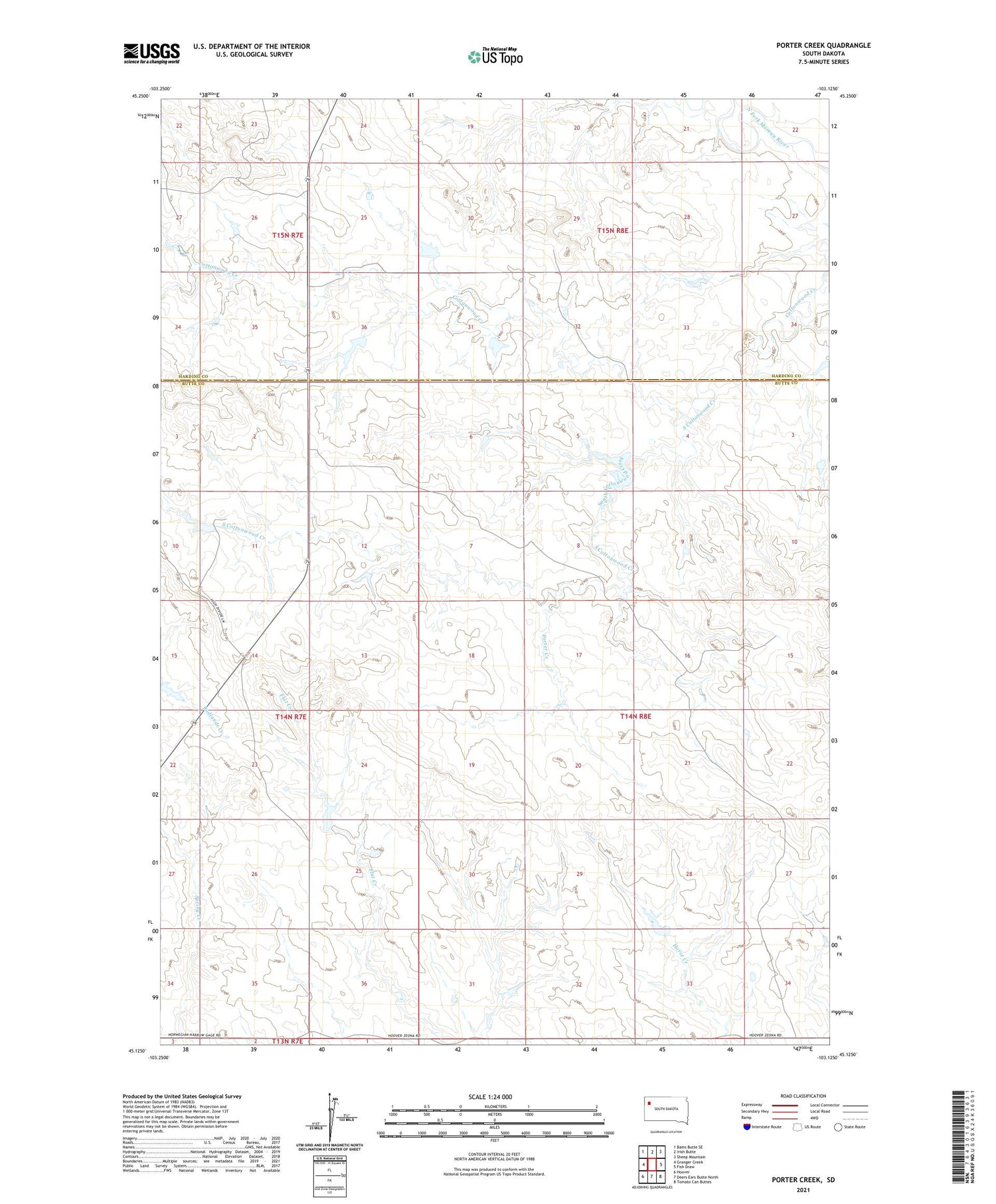 Porter Creek South Dakota US Topo Map Image