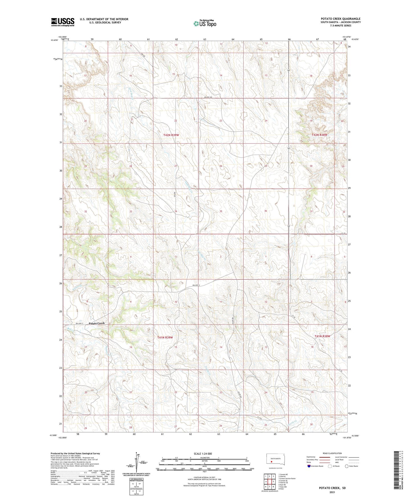 Potato Creek South Dakota US Topo Map Image