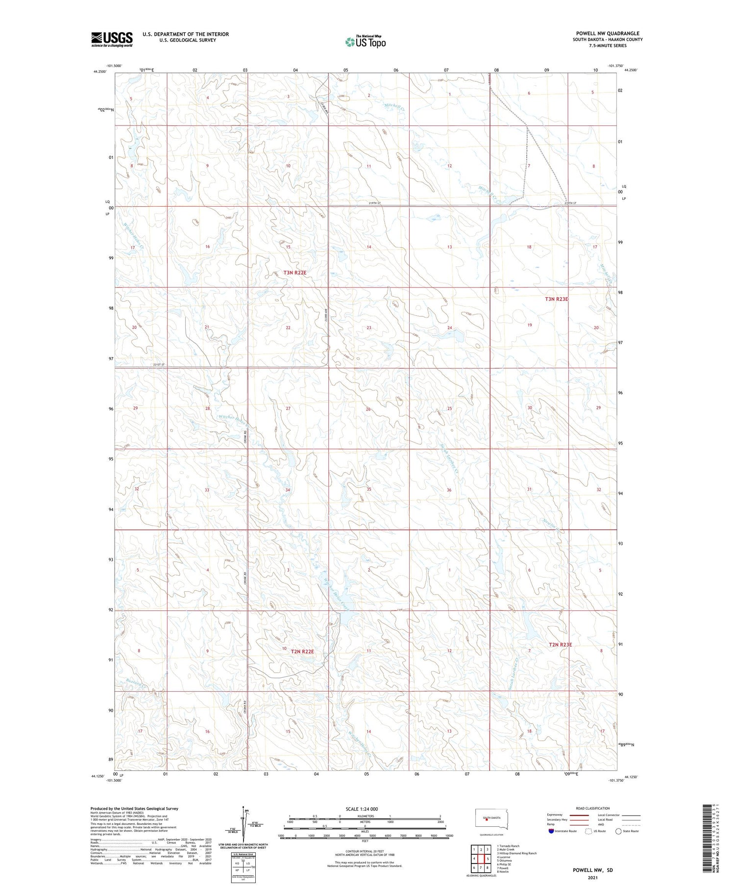 Powell NW South Dakota US Topo Map Image