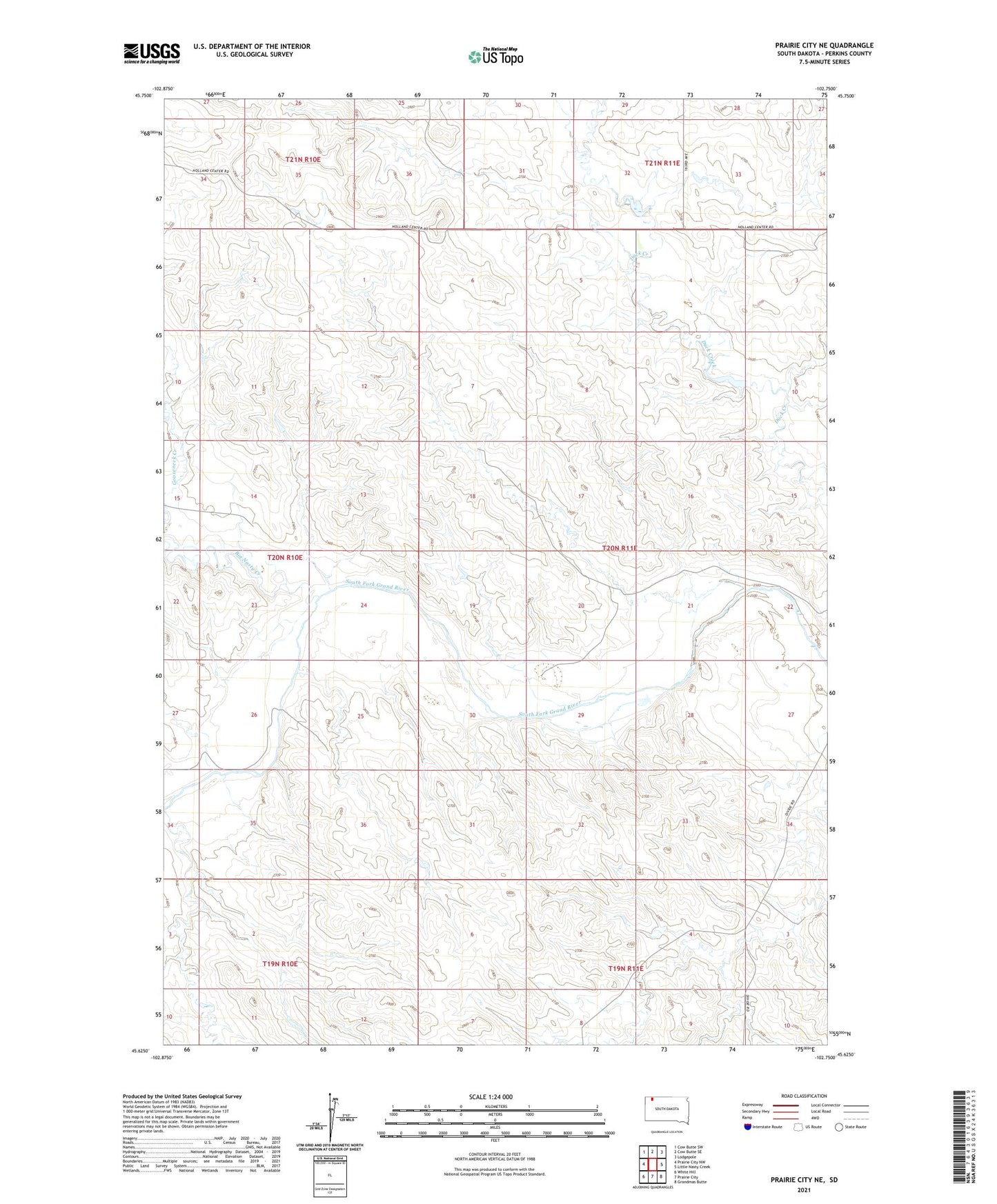Prairie City NE South Dakota US Topo Map Image