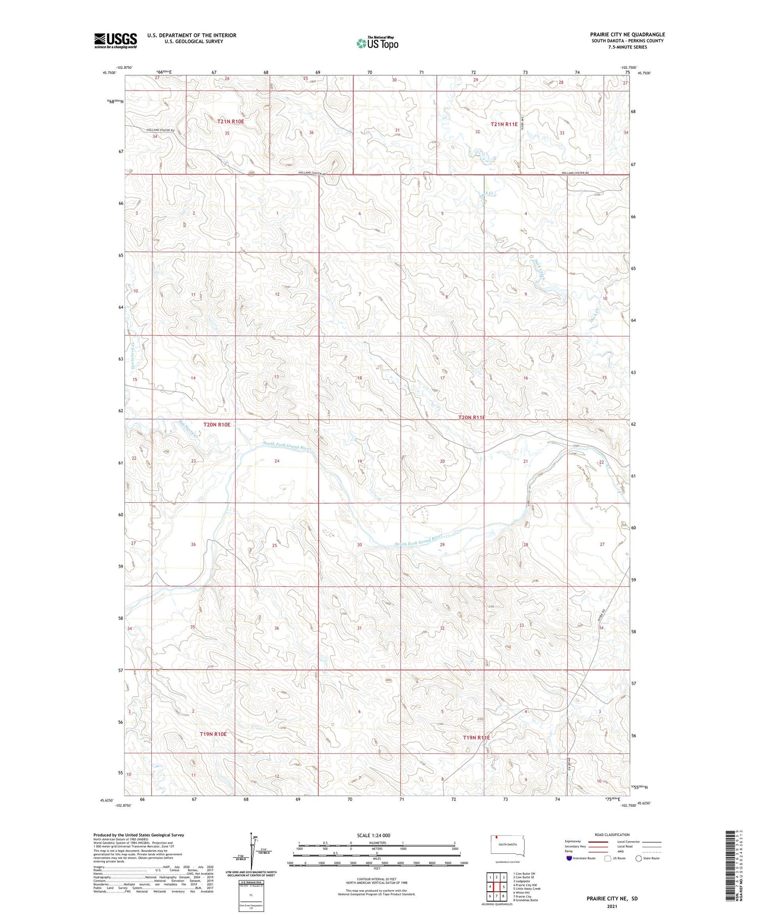 Prairie City NE South Dakota US Topo Map Image