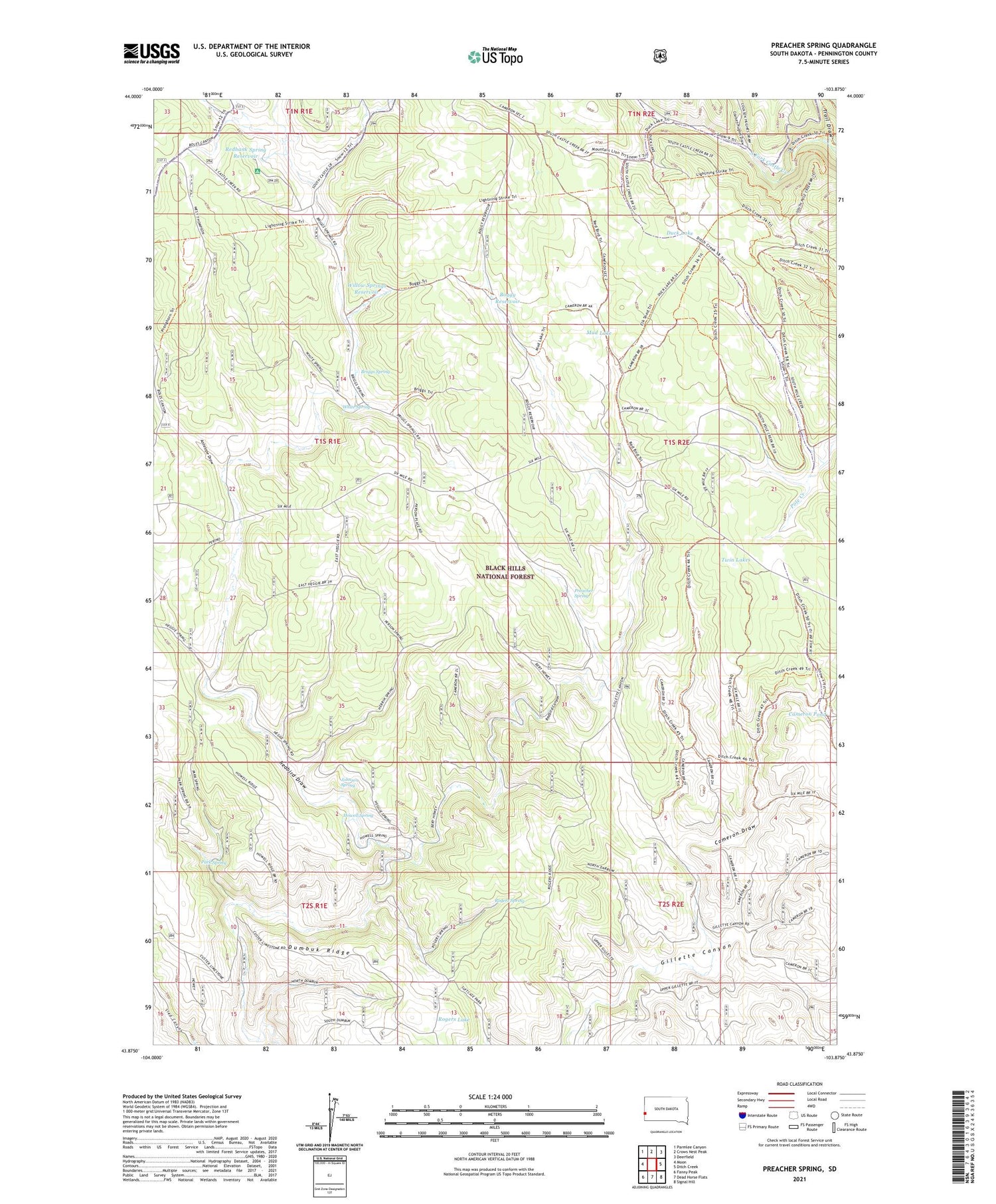 Preacher Spring South Dakota US Topo Map Image