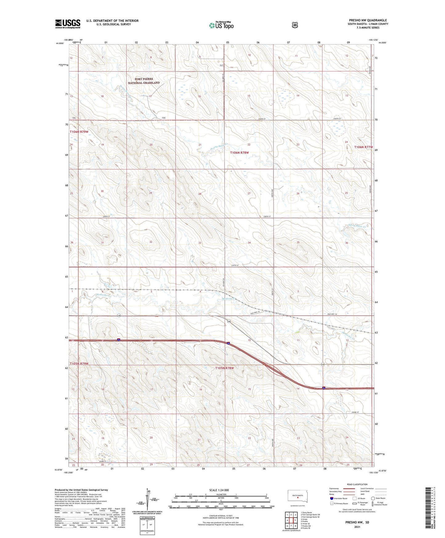Presho NW South Dakota US Topo Map Image