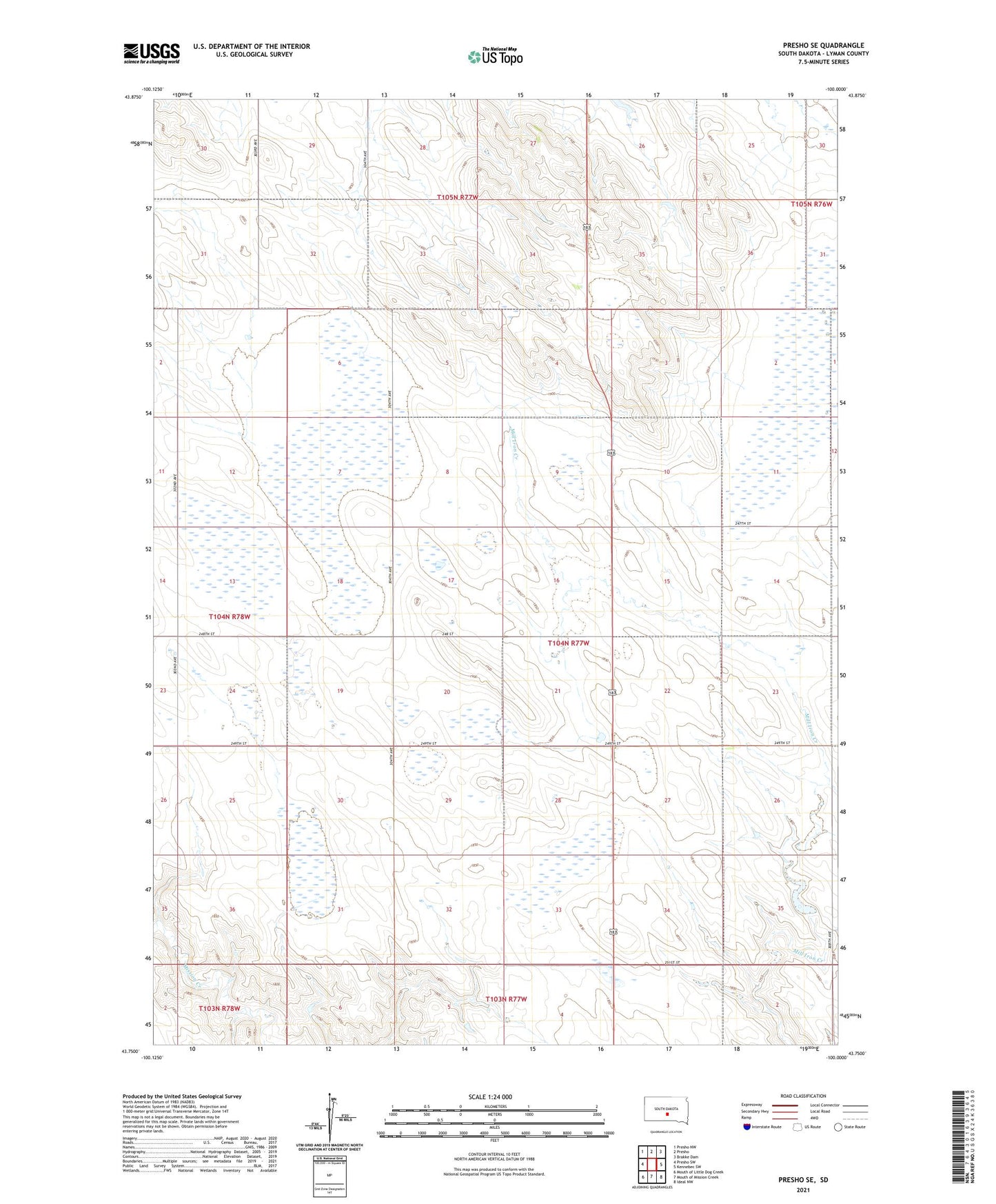 Presho SE South Dakota US Topo Map Image