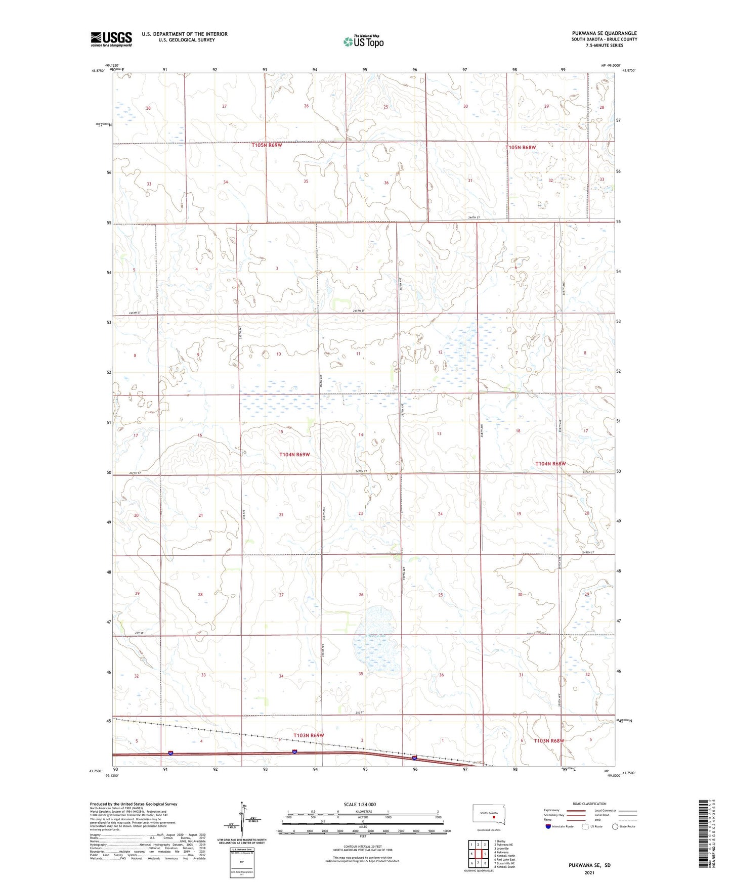 Pukwana SE South Dakota US Topo Map Image