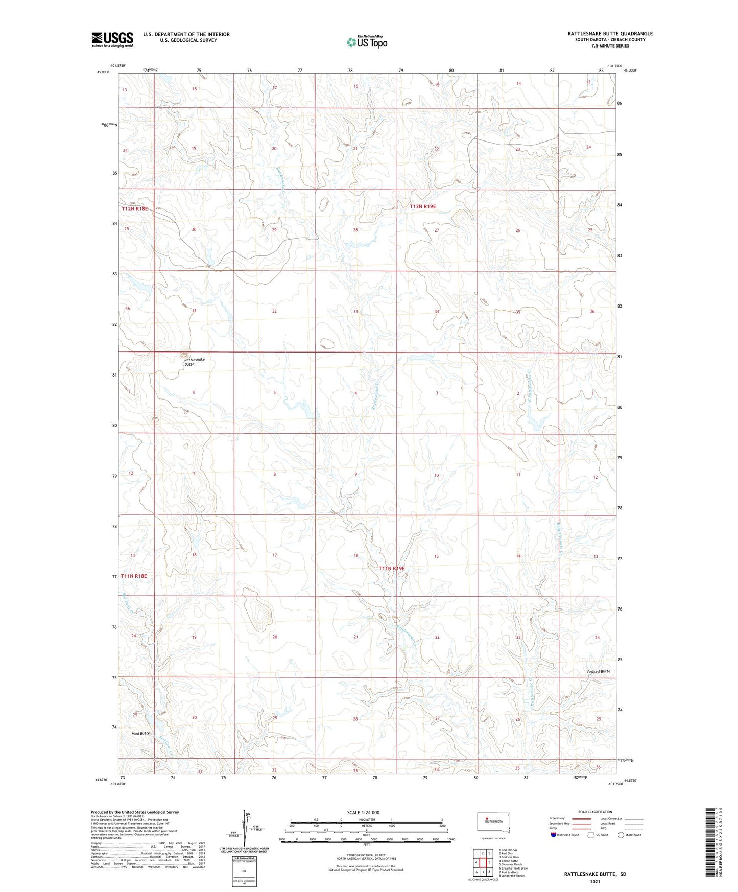 Rattlesnake Butte South Dakota US Topo Map Image