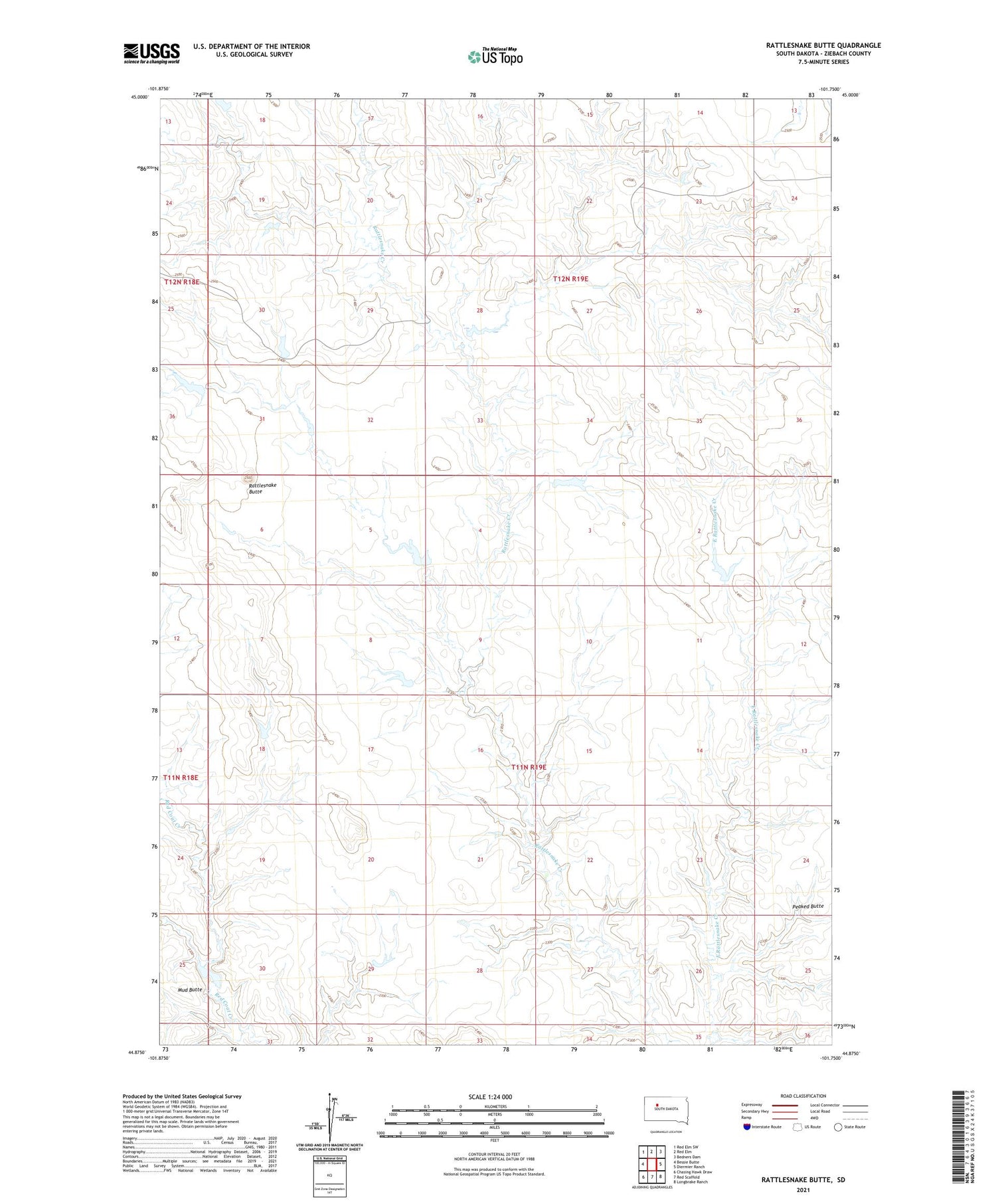 Rattlesnake Butte South Dakota US Topo Map Image
