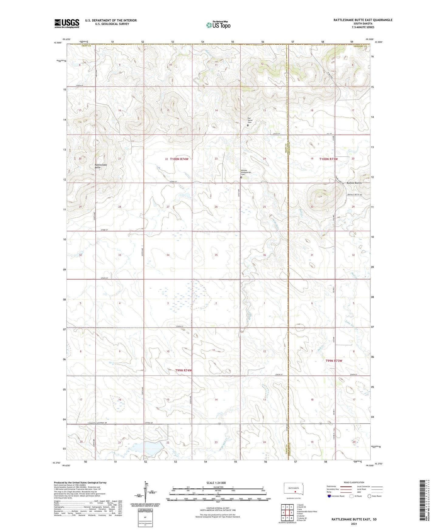 Rattlesnake Butte East South Dakota US Topo Map Image