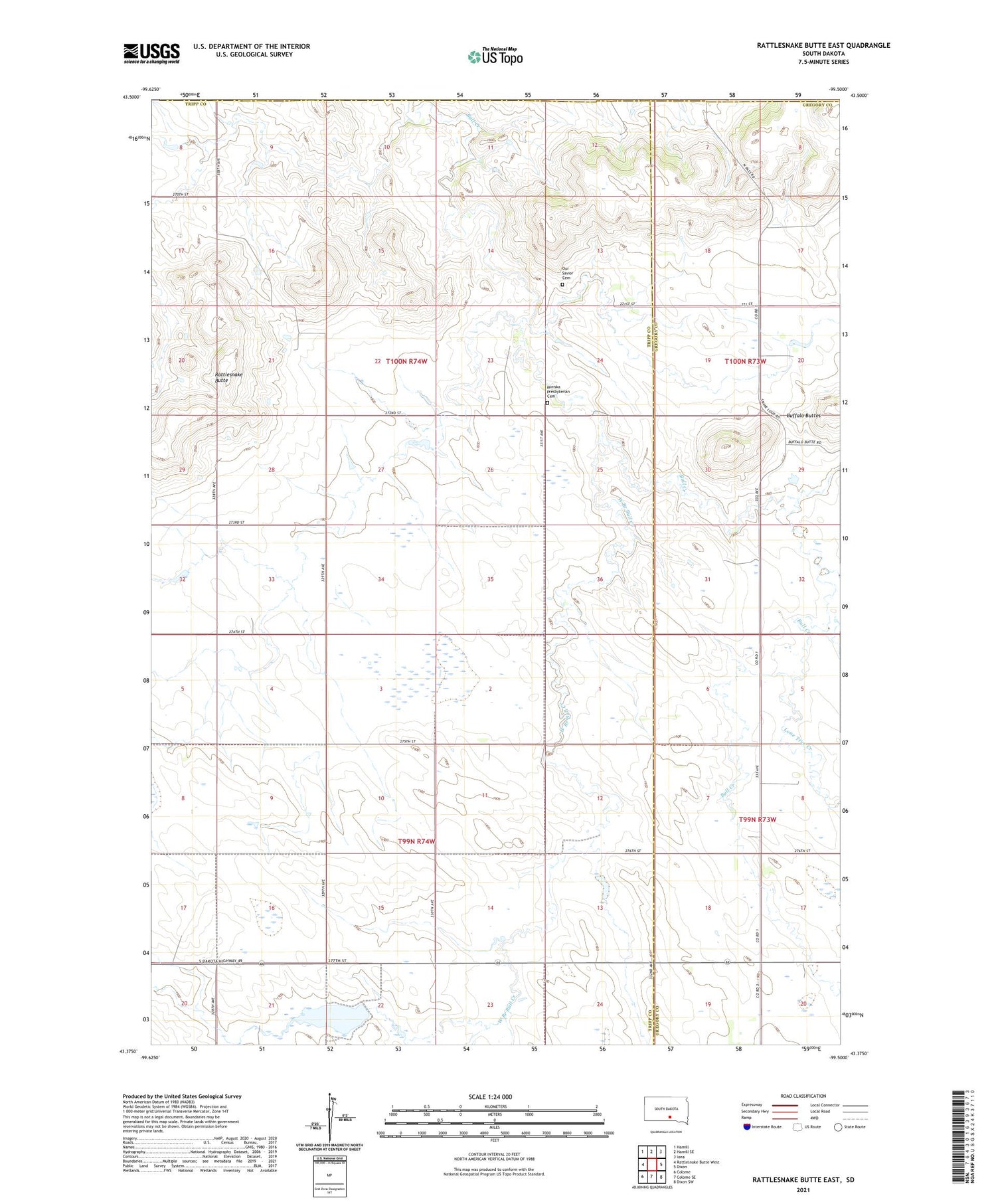 Rattlesnake Butte East South Dakota US Topo Map Image
