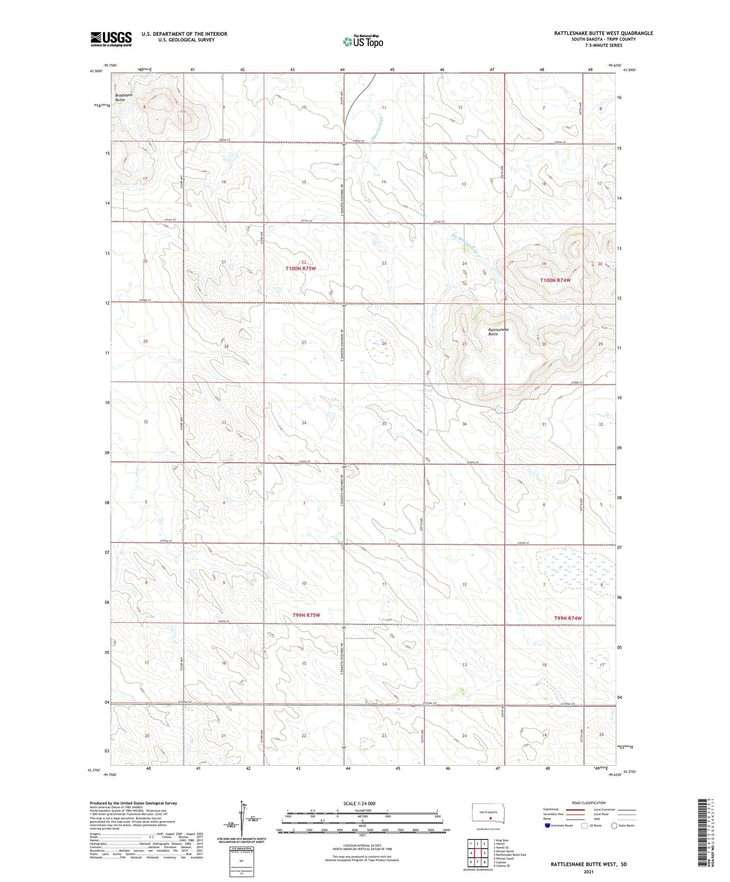 Rattlesnake Butte West South Dakota US Topo Map Image