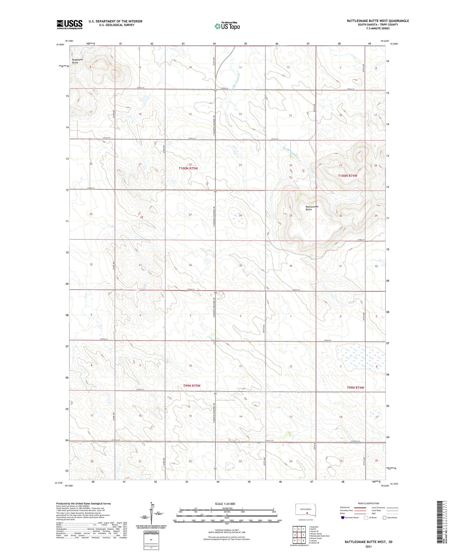 Rattlesnake Butte West South Dakota US Topo Map Image