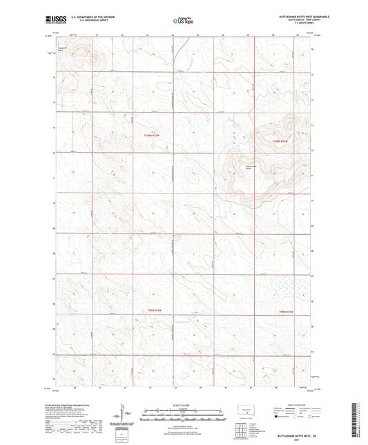 Rattlesnake Butte West South Dakota US Topo Map Image