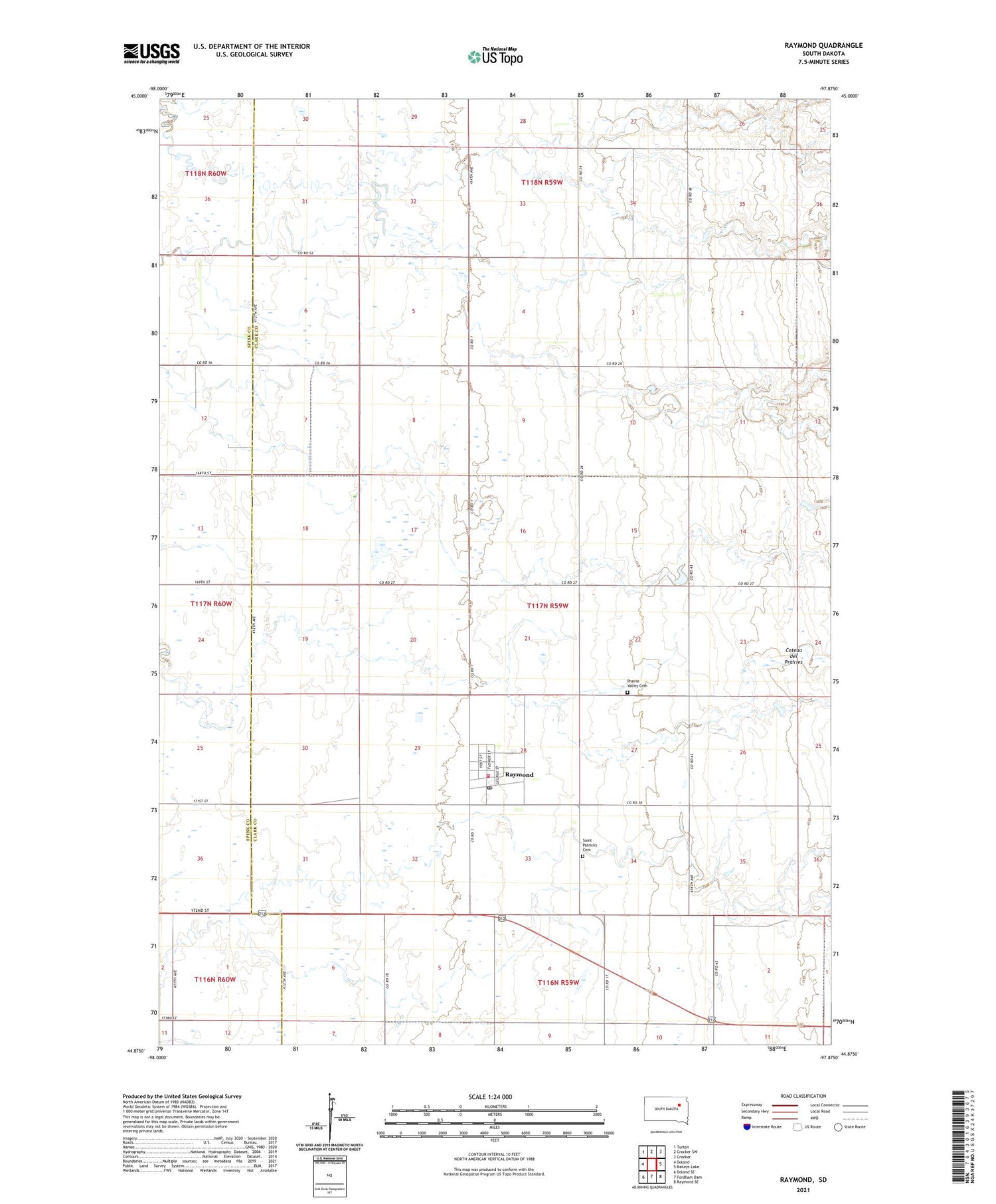 Raymond South Dakota US Topo Map Image