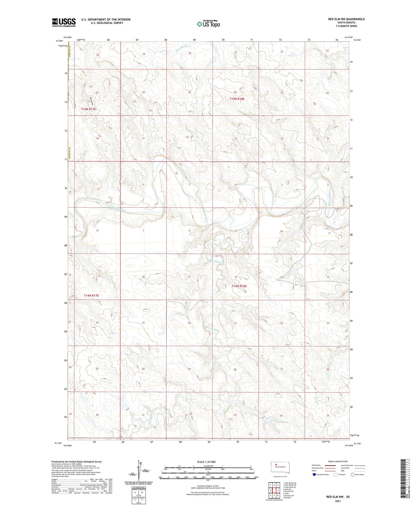 Red Elm NW South Dakota US Topo Map Image