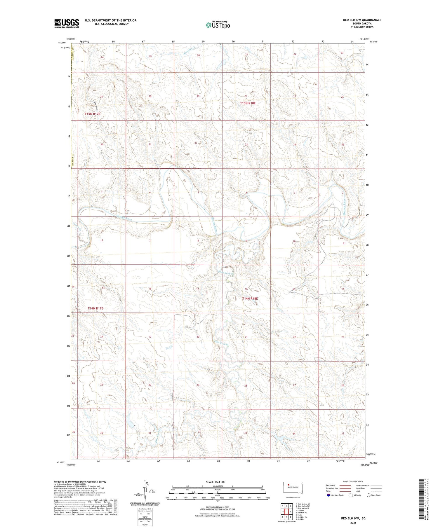 Red Elm NW South Dakota US Topo Map Image