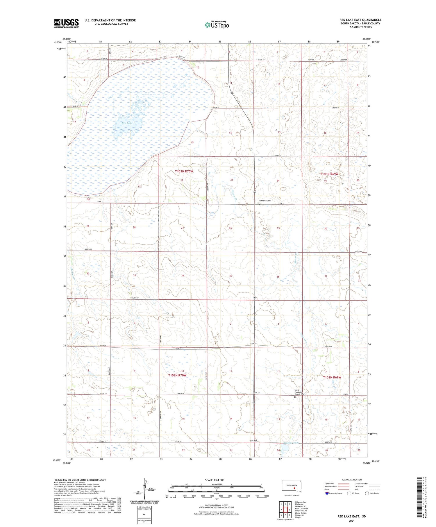 Red Lake East South Dakota US Topo Map Image