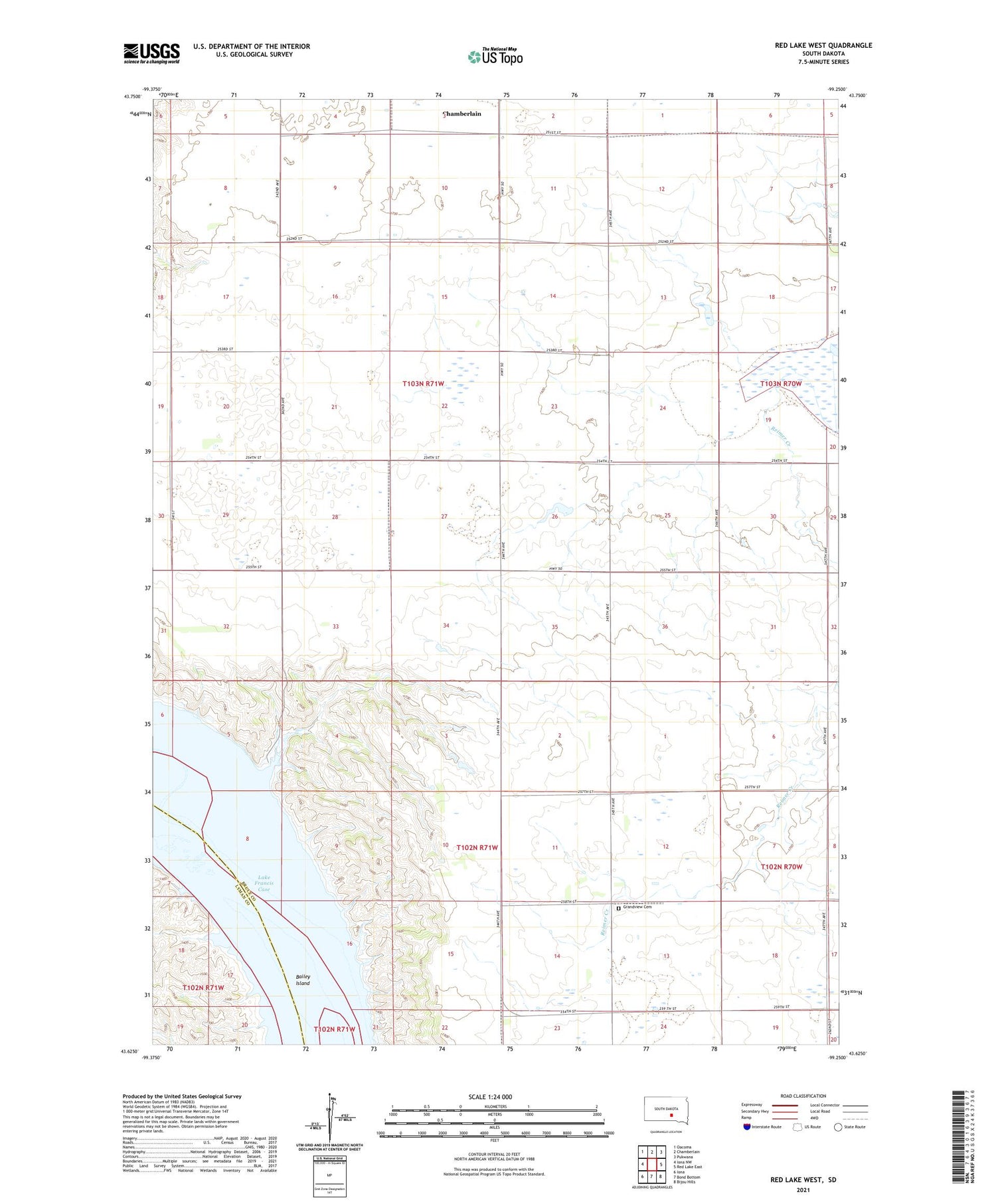 Red Lake West South Dakota US Topo Map Image