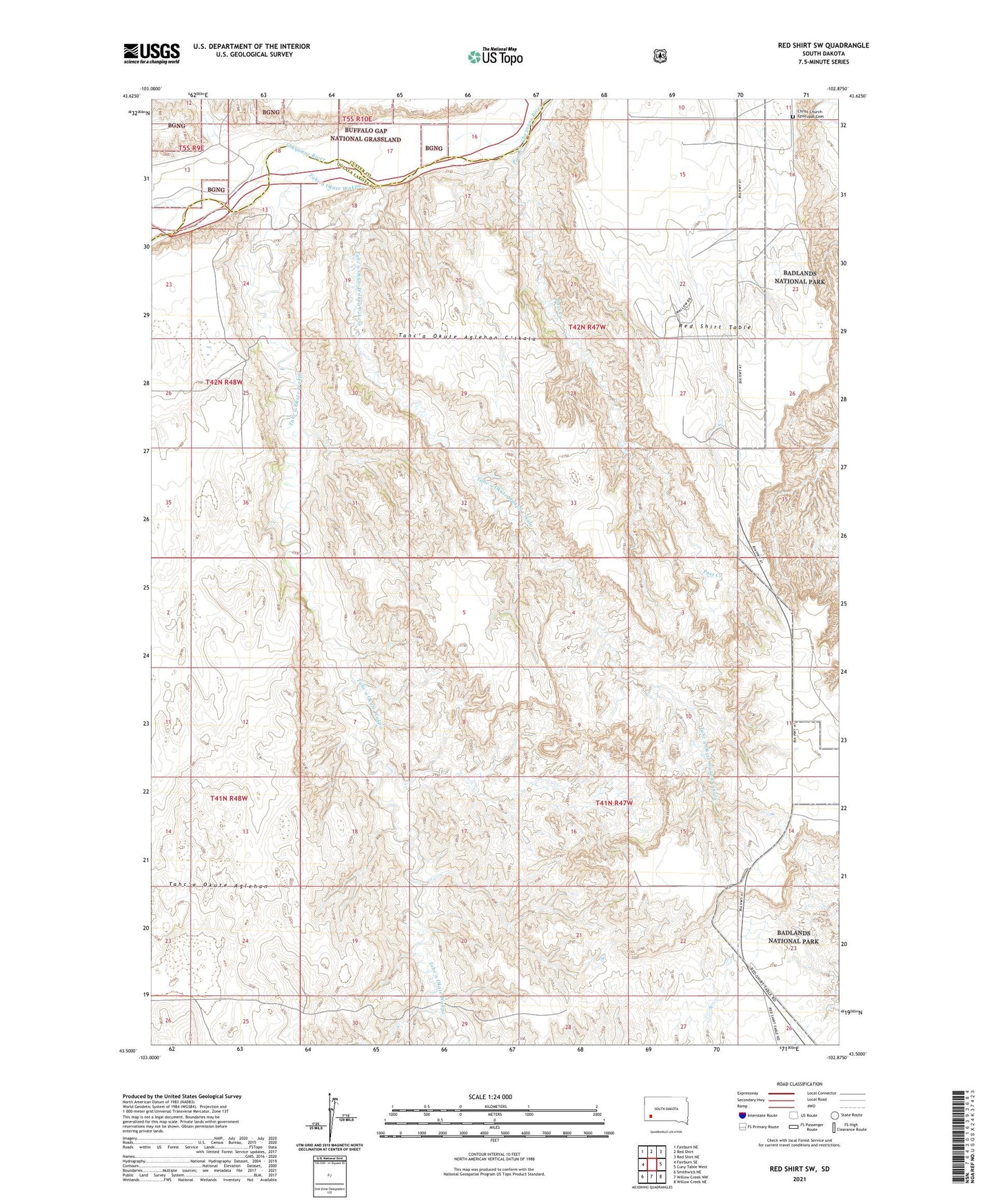 Red Shirt SW South Dakota US Topo Map Image