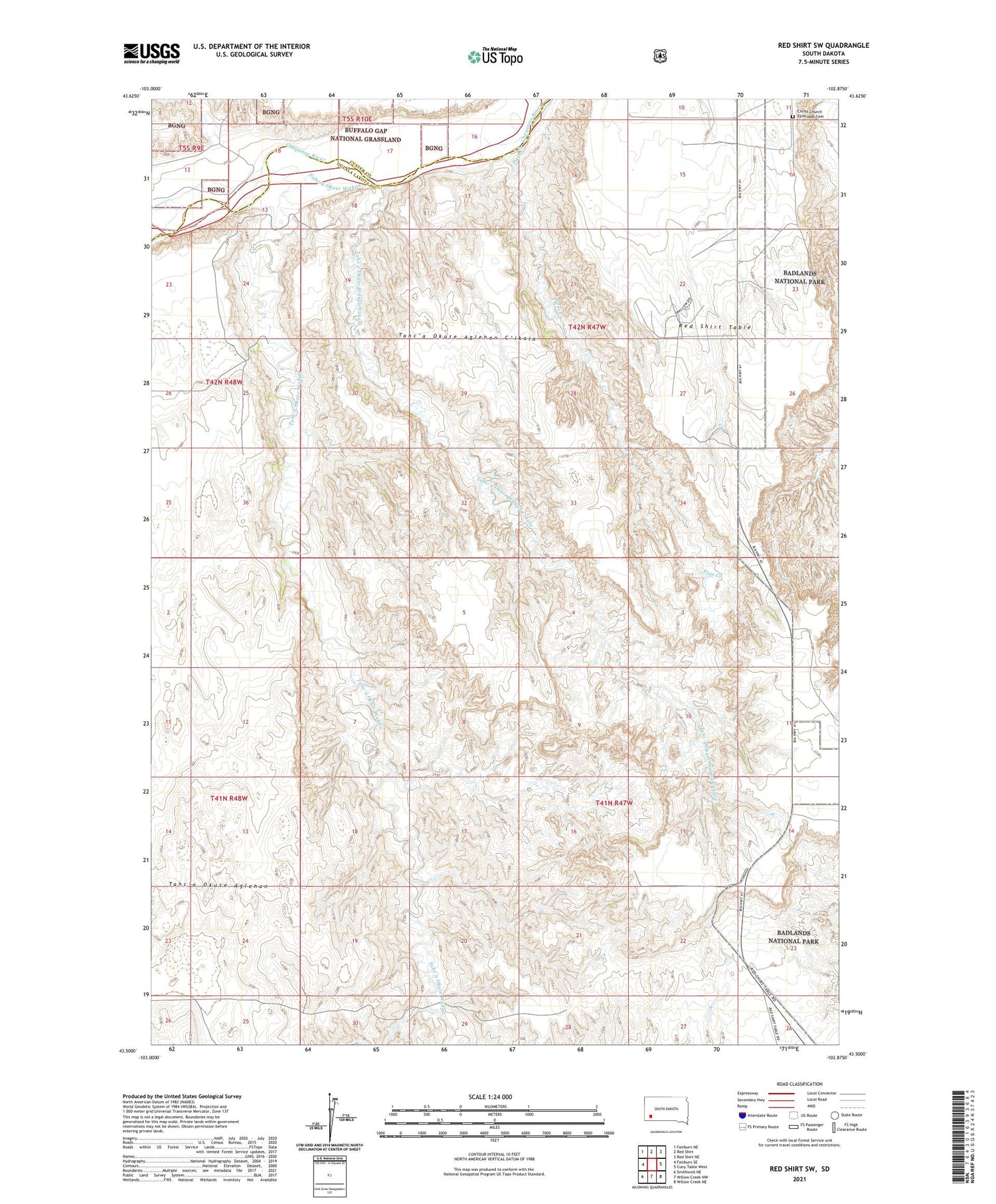 Red Shirt SW South Dakota US Topo Map Image